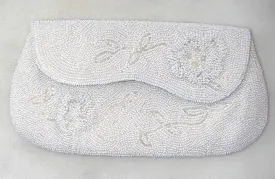 Magid White Floral Cream Asymmetrical Clutch Purse