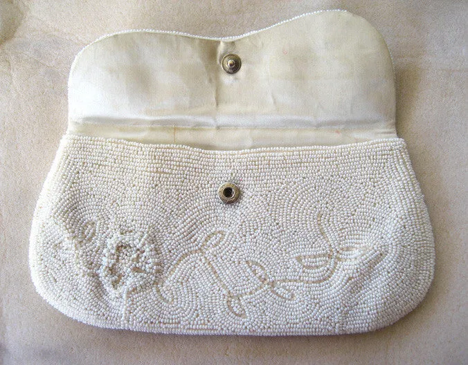 Magid White Floral Cream Asymmetrical Clutch Purse