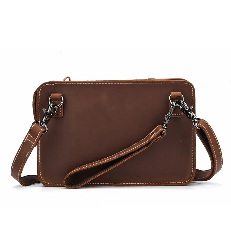 MAHEU Genuine Leather Clutch Bag with Shoulder Strap