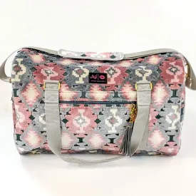 Makeup Junkie | Blush Aztec Duffel Bag in Blush Pink and Grey Mix