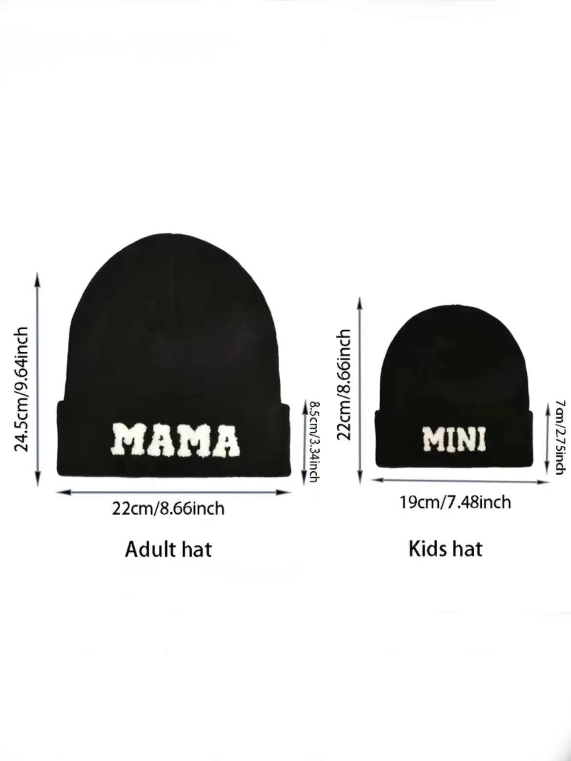 Mama and Mini Beanie Knitted Hat - Black Color - Sherpa Letters