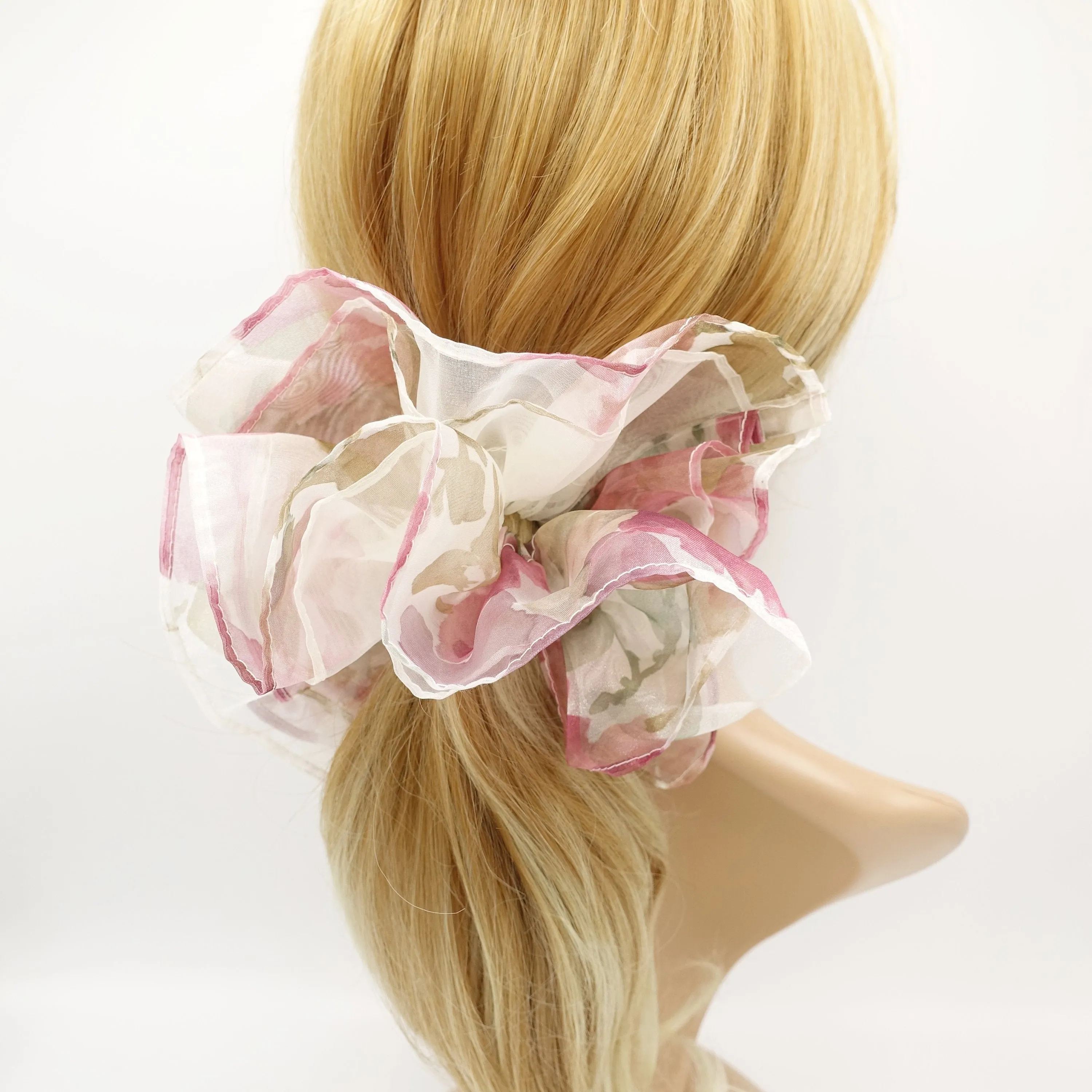 mammoth floral oversized scrunchies organza big hair elastic tie scrunchy for women