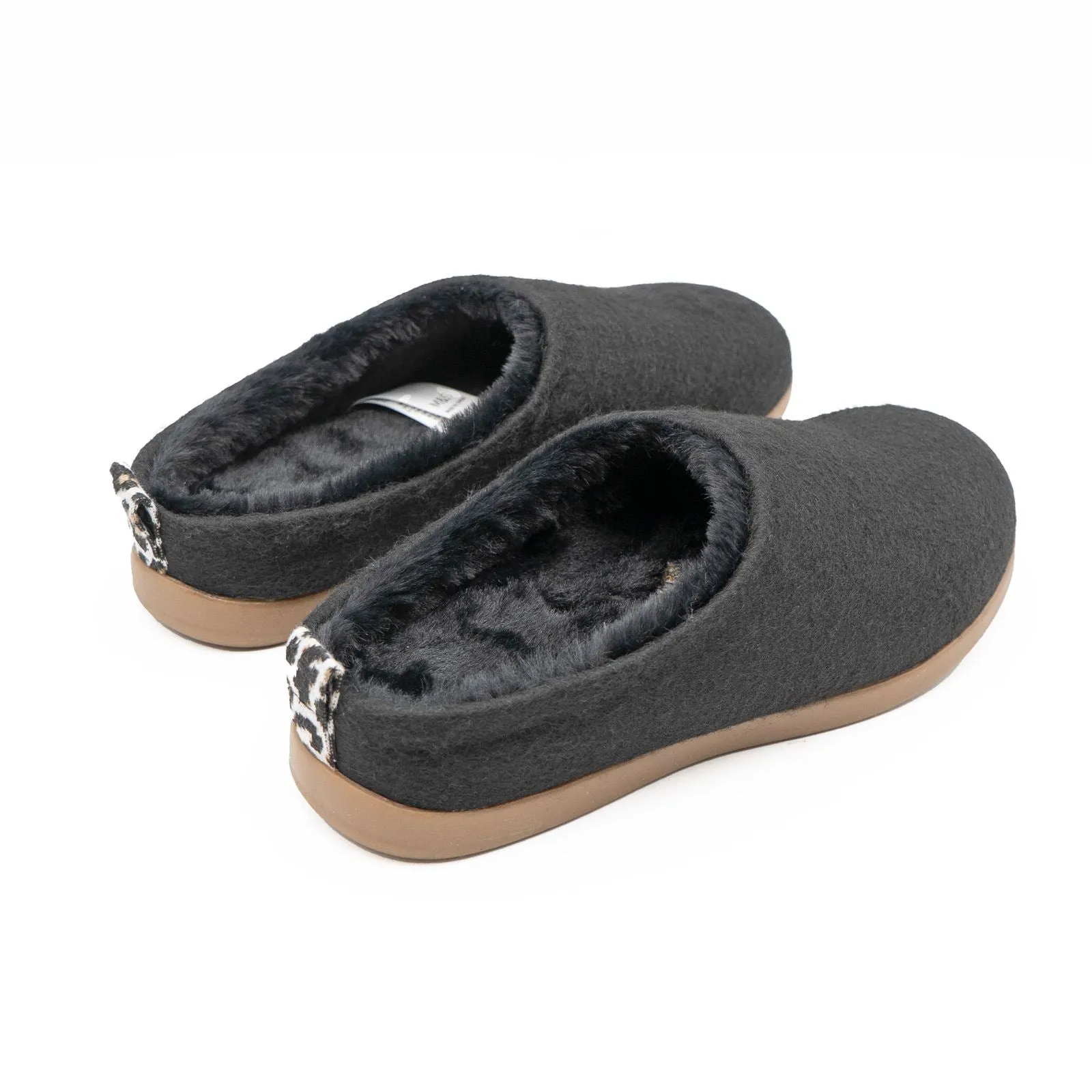 M&S Black Felt Faux Fur Lined Mule Slippers