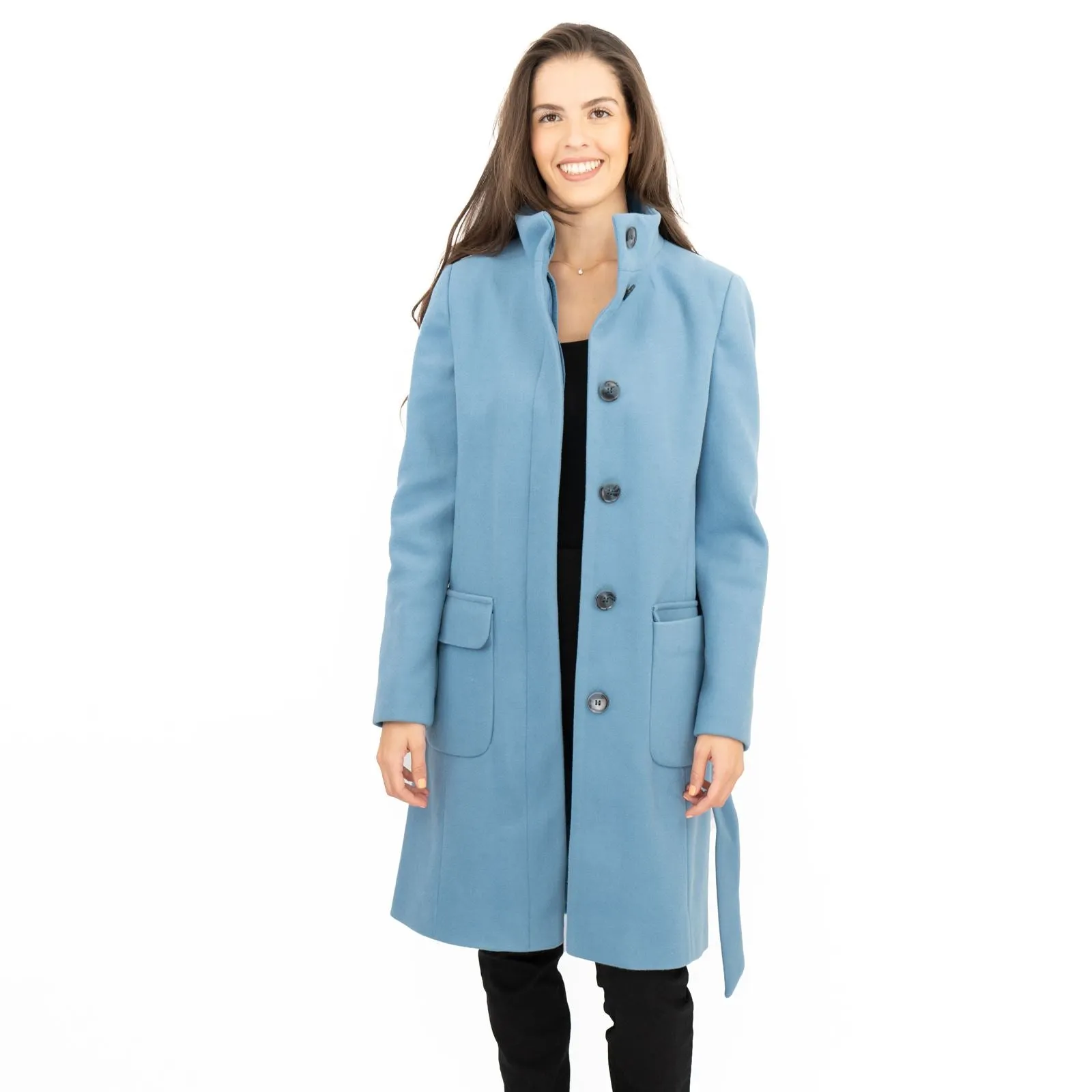 M&S Blue Belted Funnel Neck Trench Coat