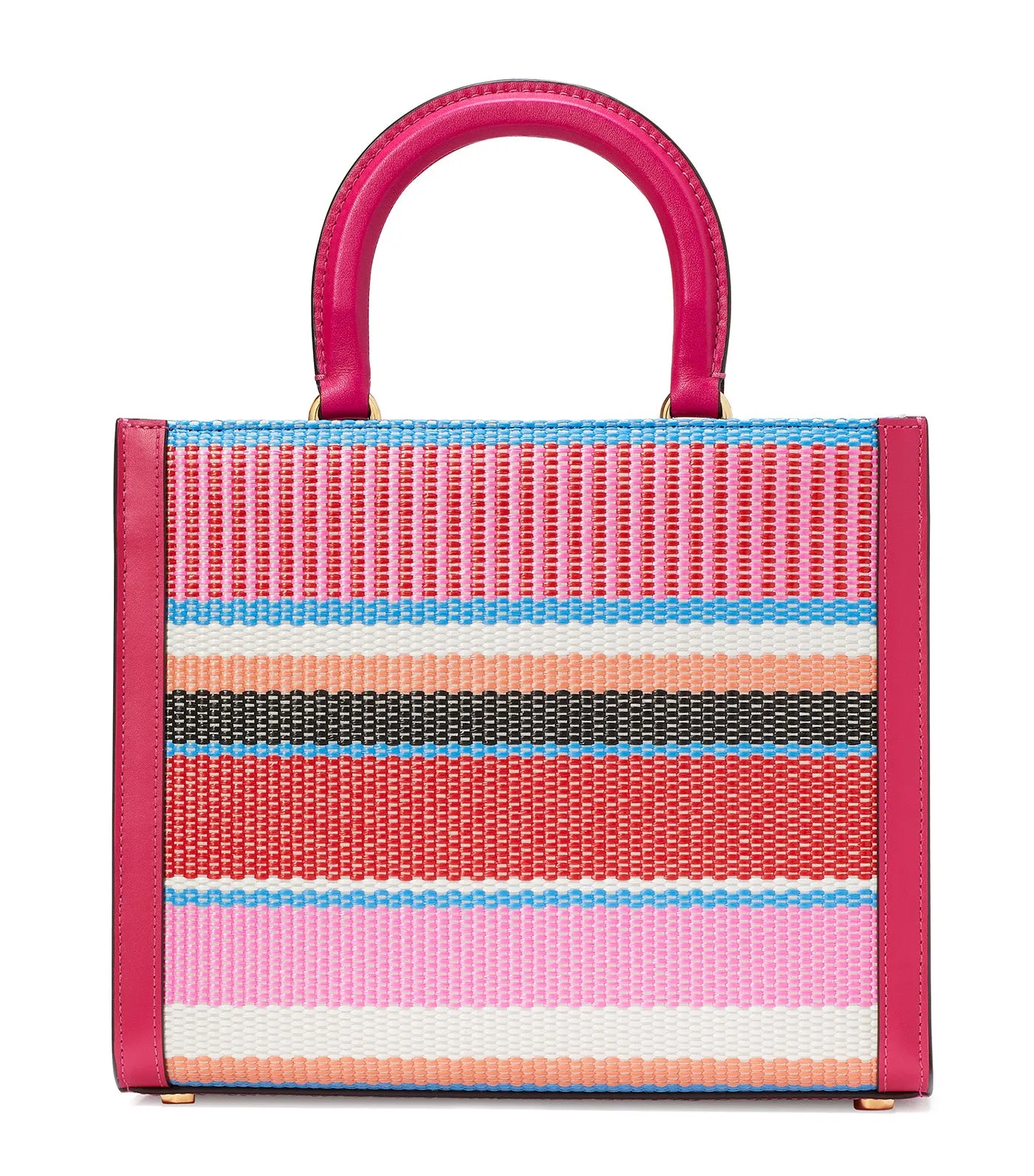 Manhattan Striped Woven Straw Small Tote Wild Raspberry Multi