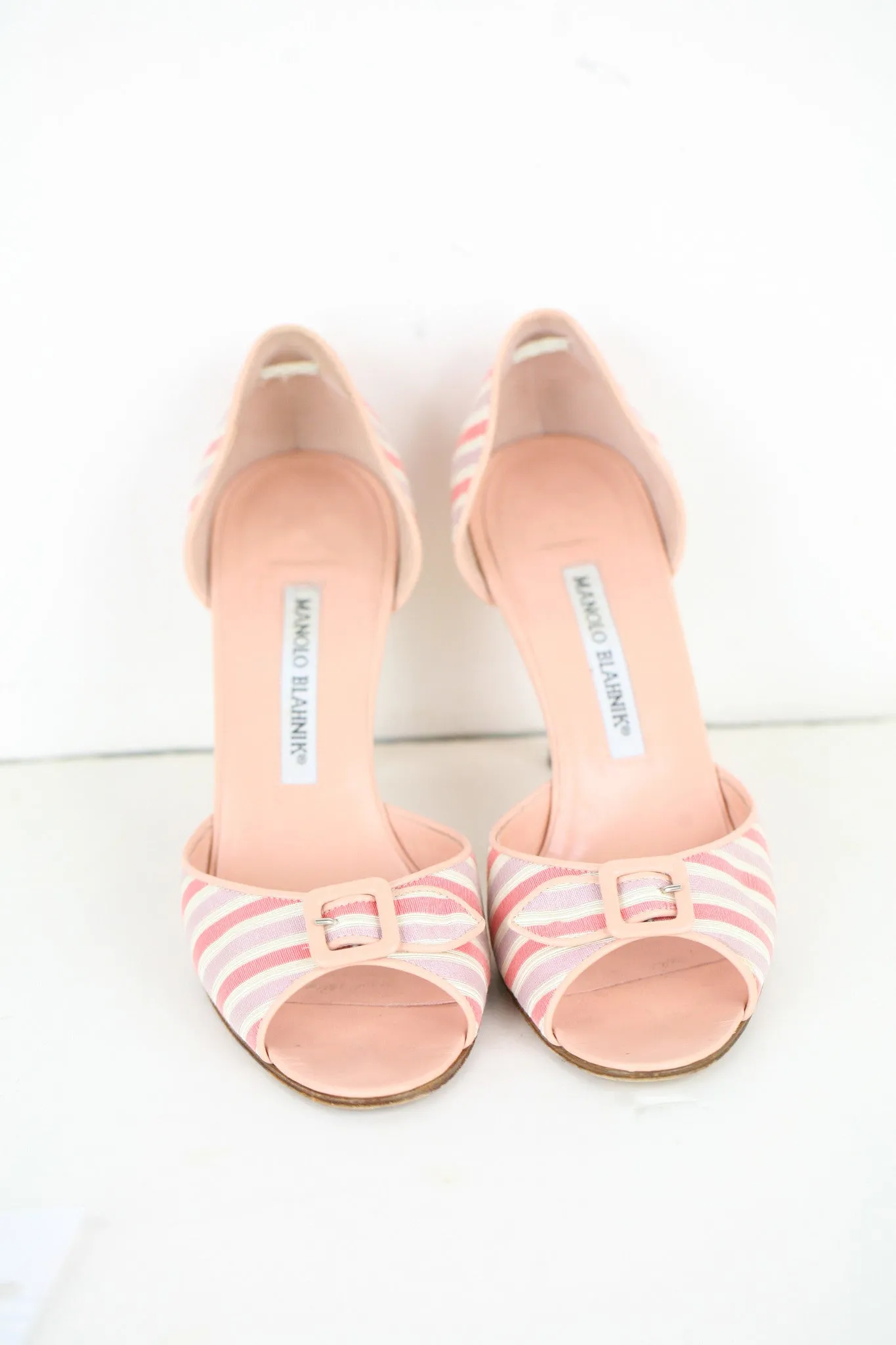 Manolo Blahnik Pink Peep Toe Pumps (37.5)