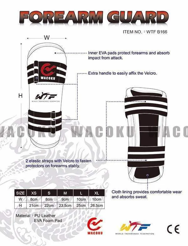 MAR-034A | WT Approved Taekwondo Forearm Guards