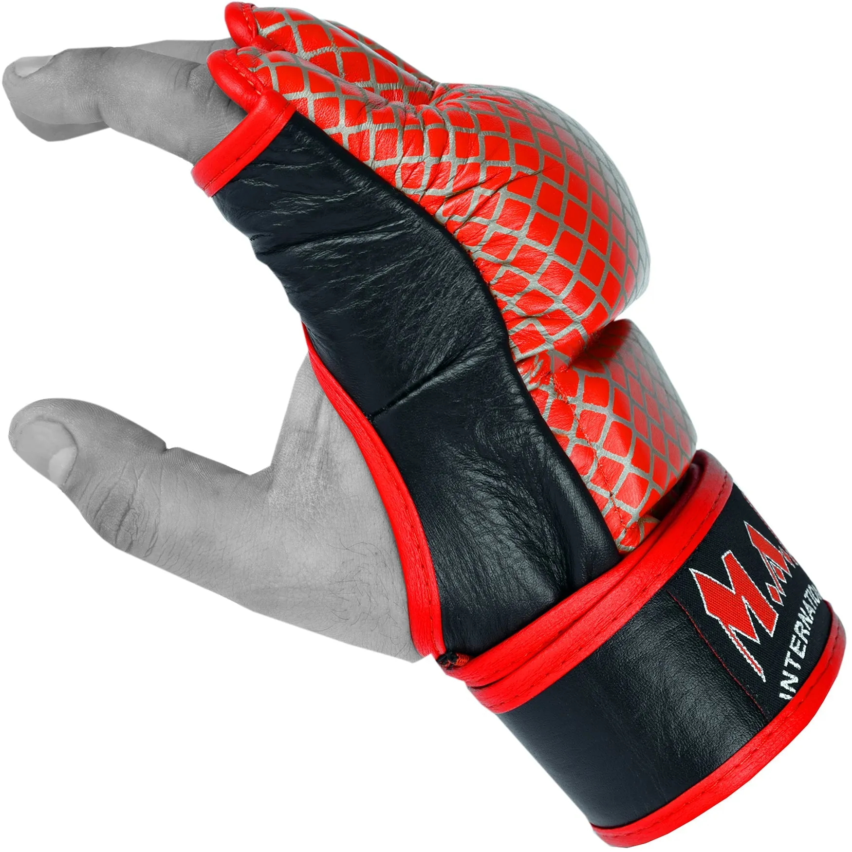 MAR-236 | Genuine Leather Red MMA Competition Gloves Open Palm