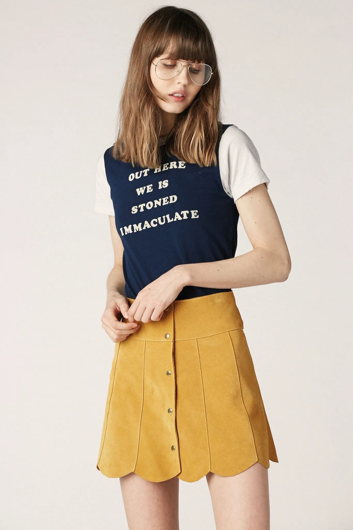 Marcia Suede Petal Skirt | Mustard