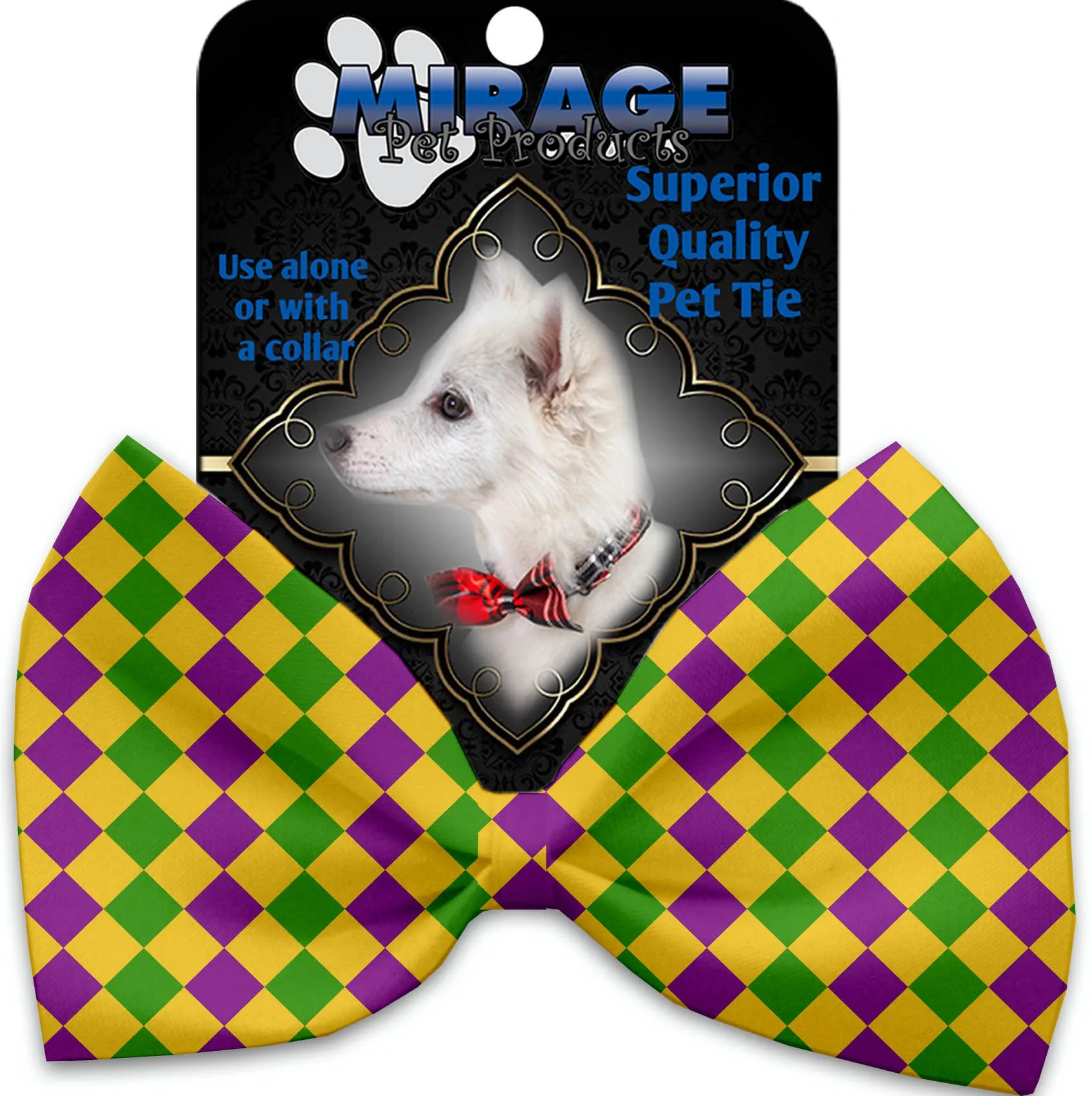 Mardi Gras Diamonds Pet Bow Tie Collar Accessory With Velcro