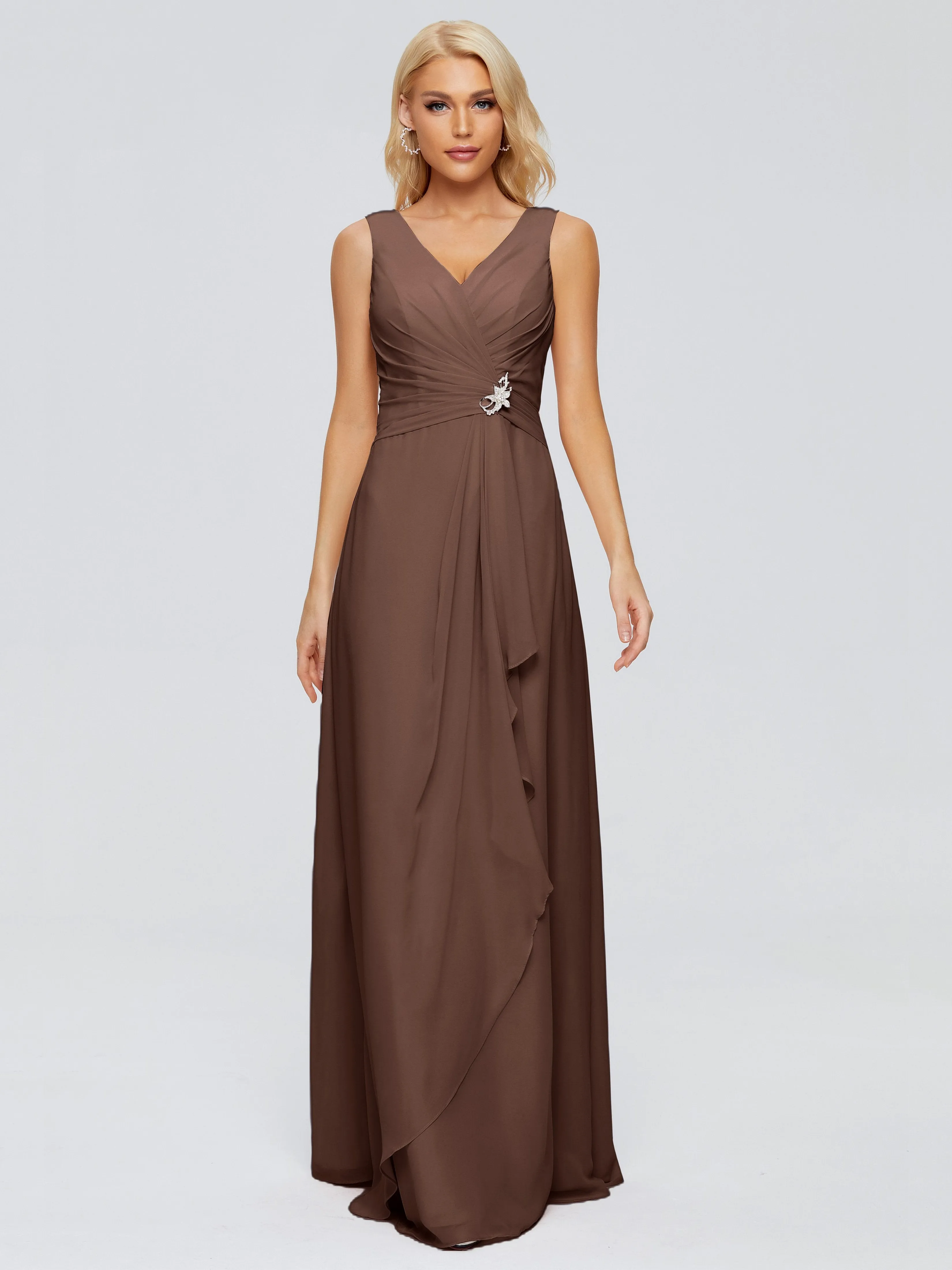 Maria Modern Sheath V Neck Chiffon Bridesmaid Dresses