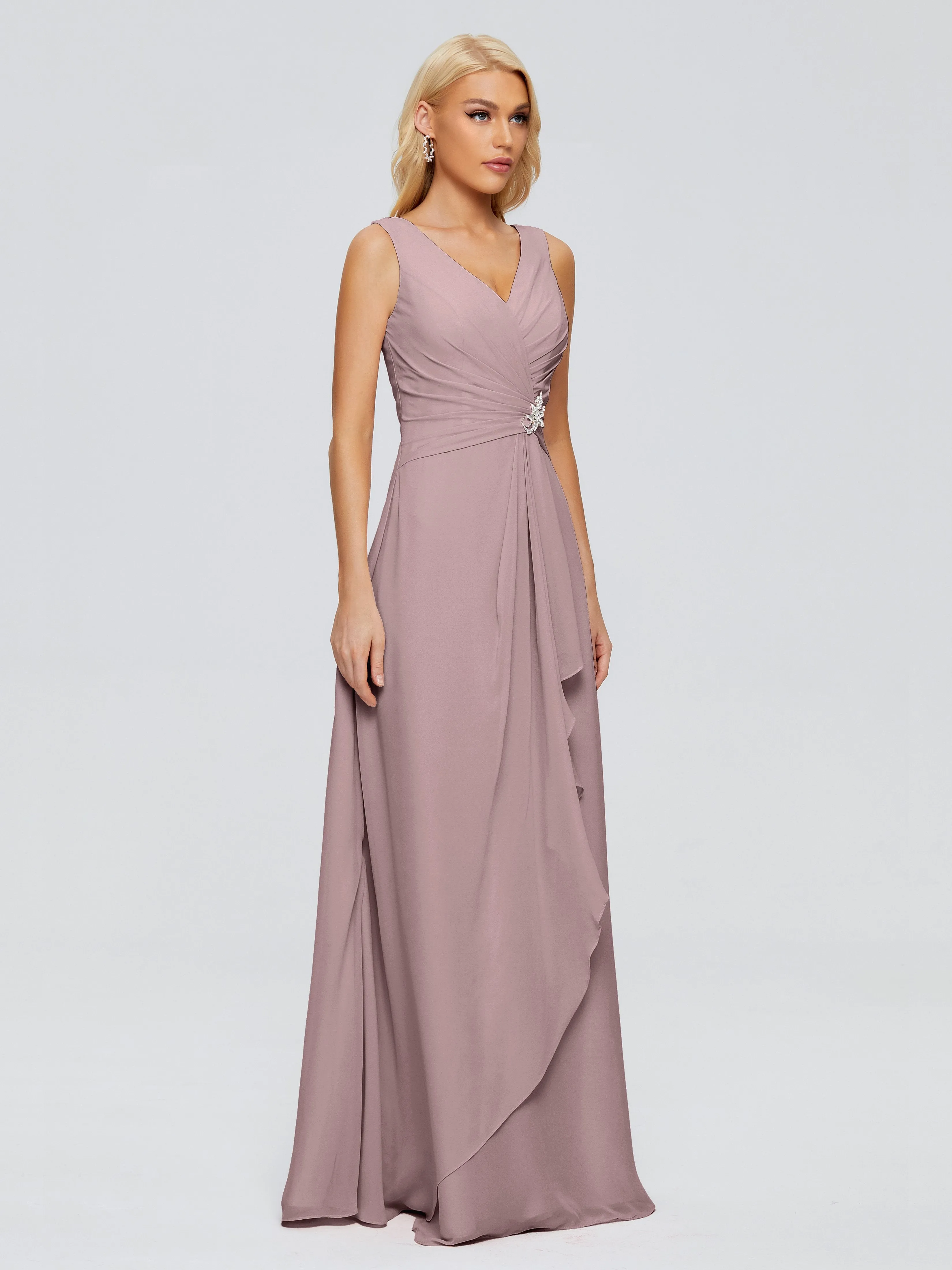 Maria Modern Sheath V Neck Chiffon Bridesmaid Dresses