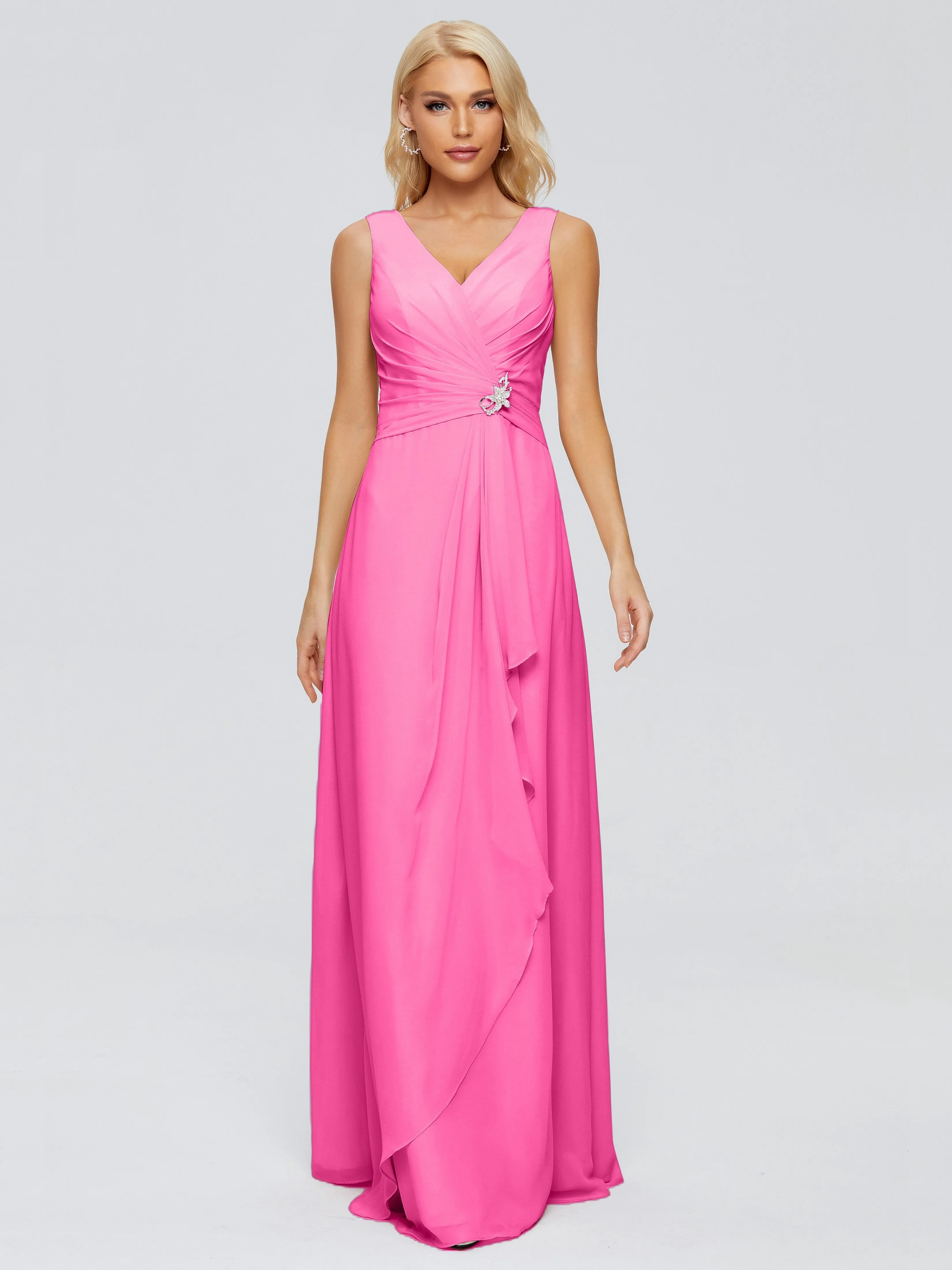 Maria Modern Sheath V Neck Chiffon Bridesmaid Dresses