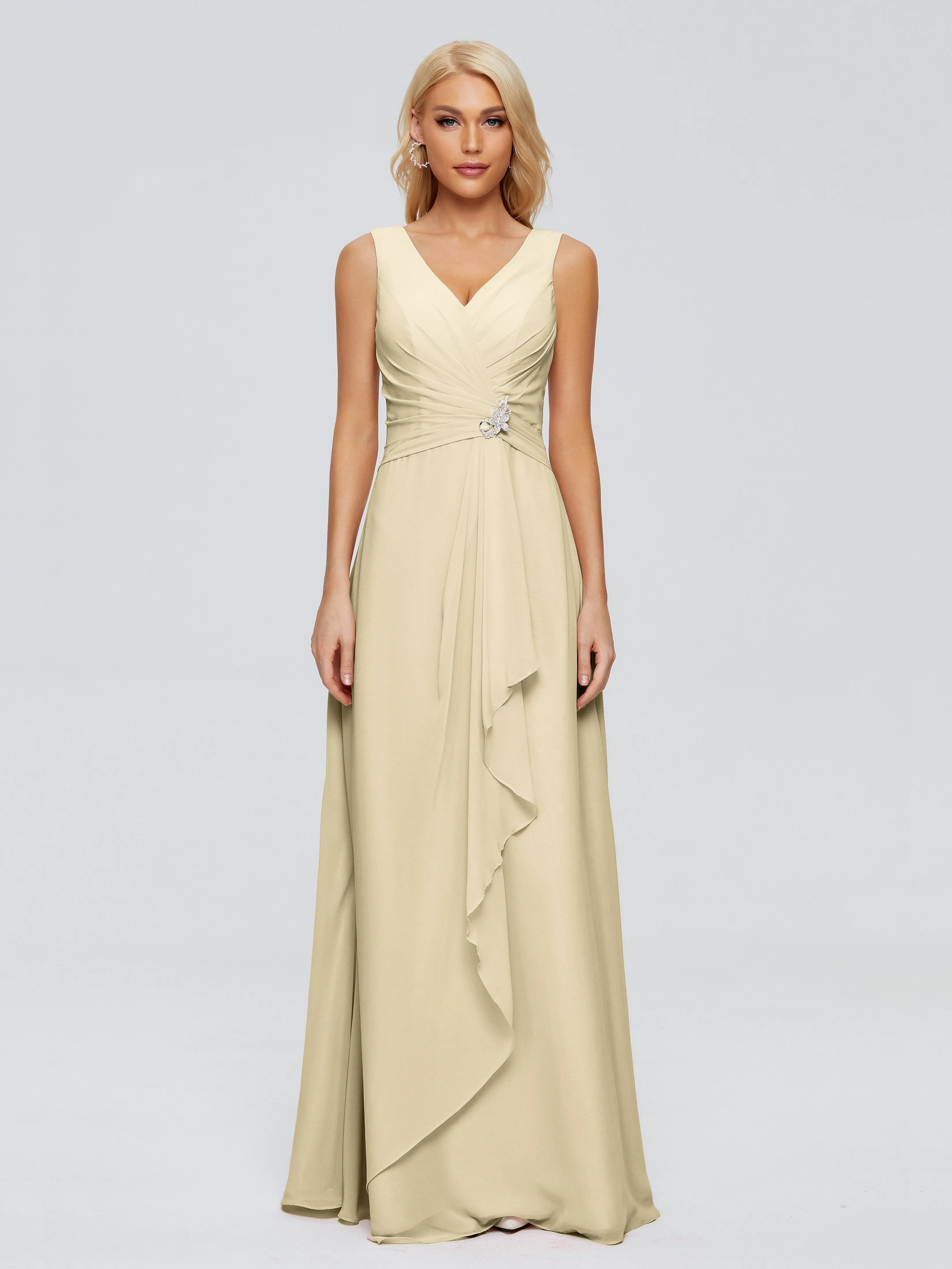 Maria Modern Sheath V Neck Chiffon Bridesmaid Dresses