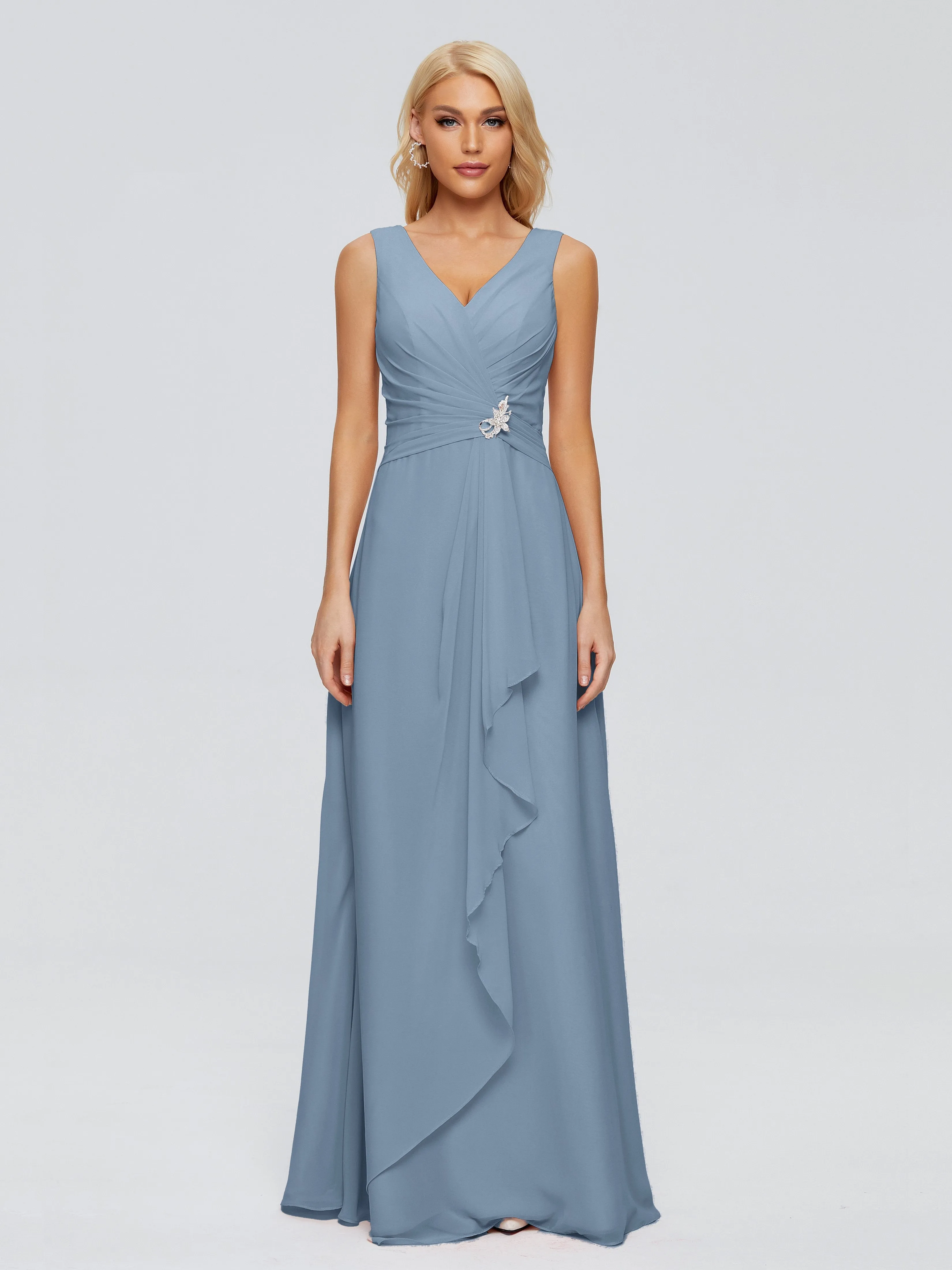 Maria Modern Sheath V Neck Chiffon Bridesmaid Dresses