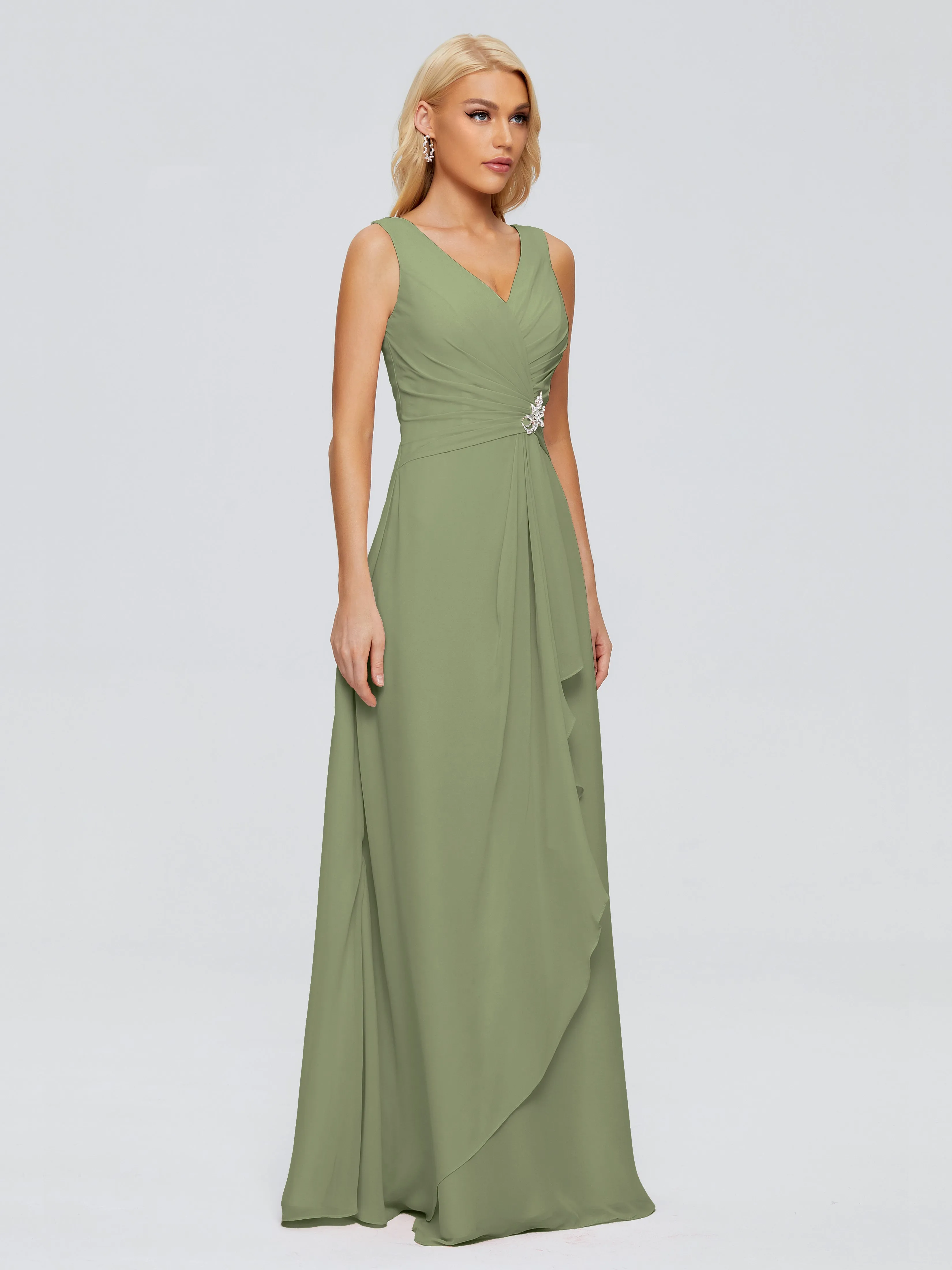 Maria Modern Sheath V Neck Chiffon Bridesmaid Dresses