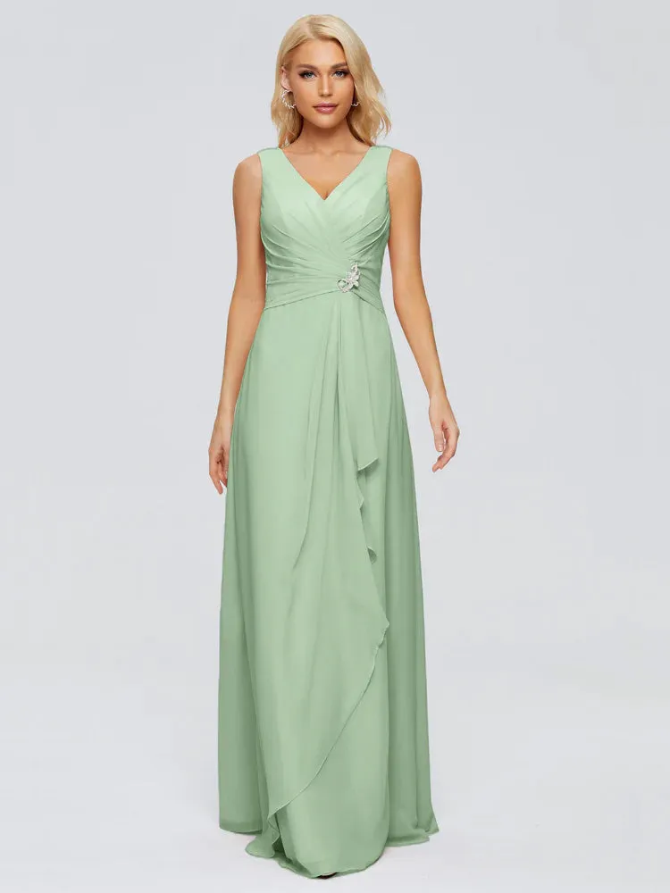 Maria Modern Sheath V Neck Chiffon Bridesmaid Dresses