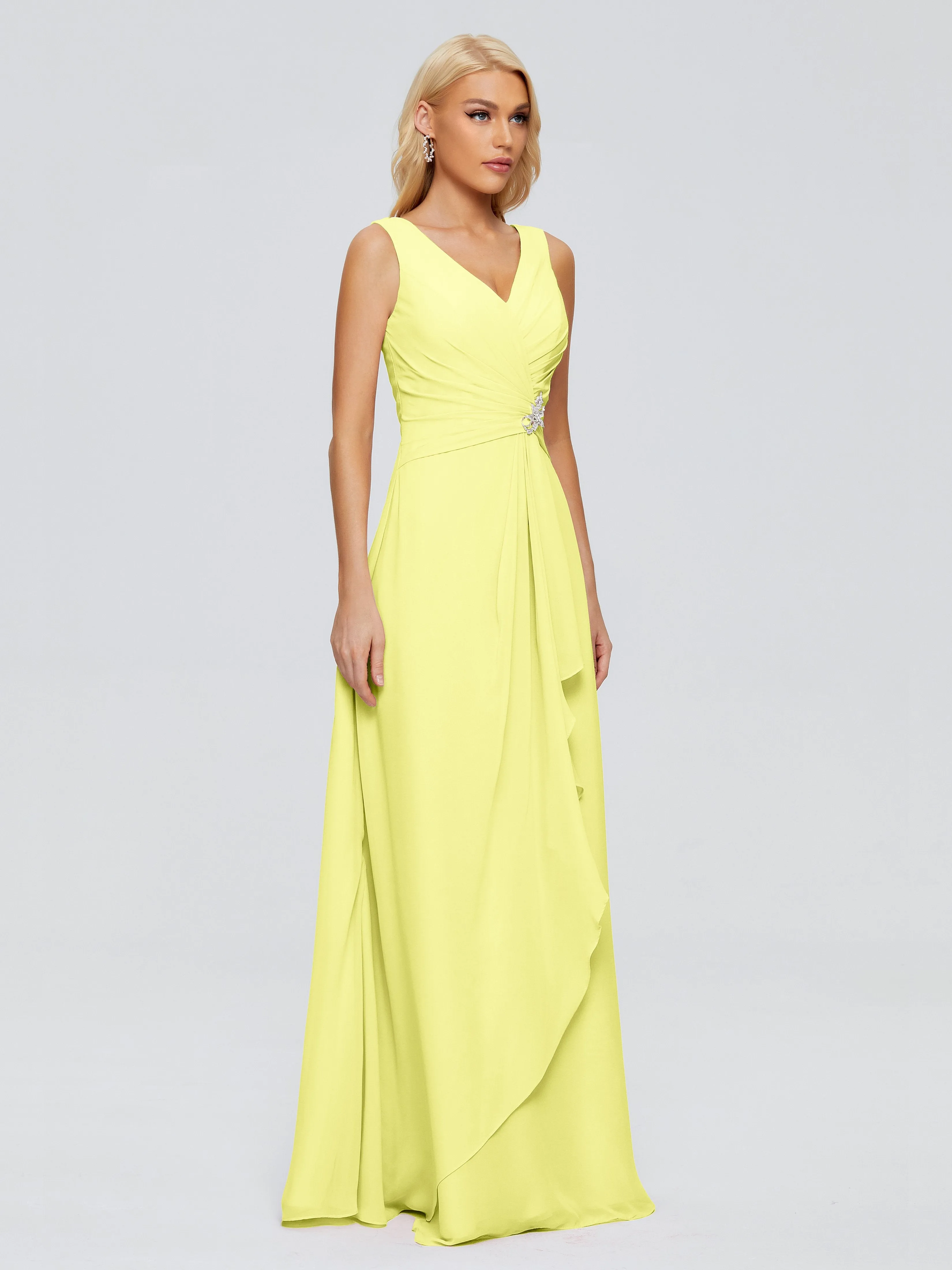 Maria Modern Sheath V Neck Chiffon Bridesmaid Dresses