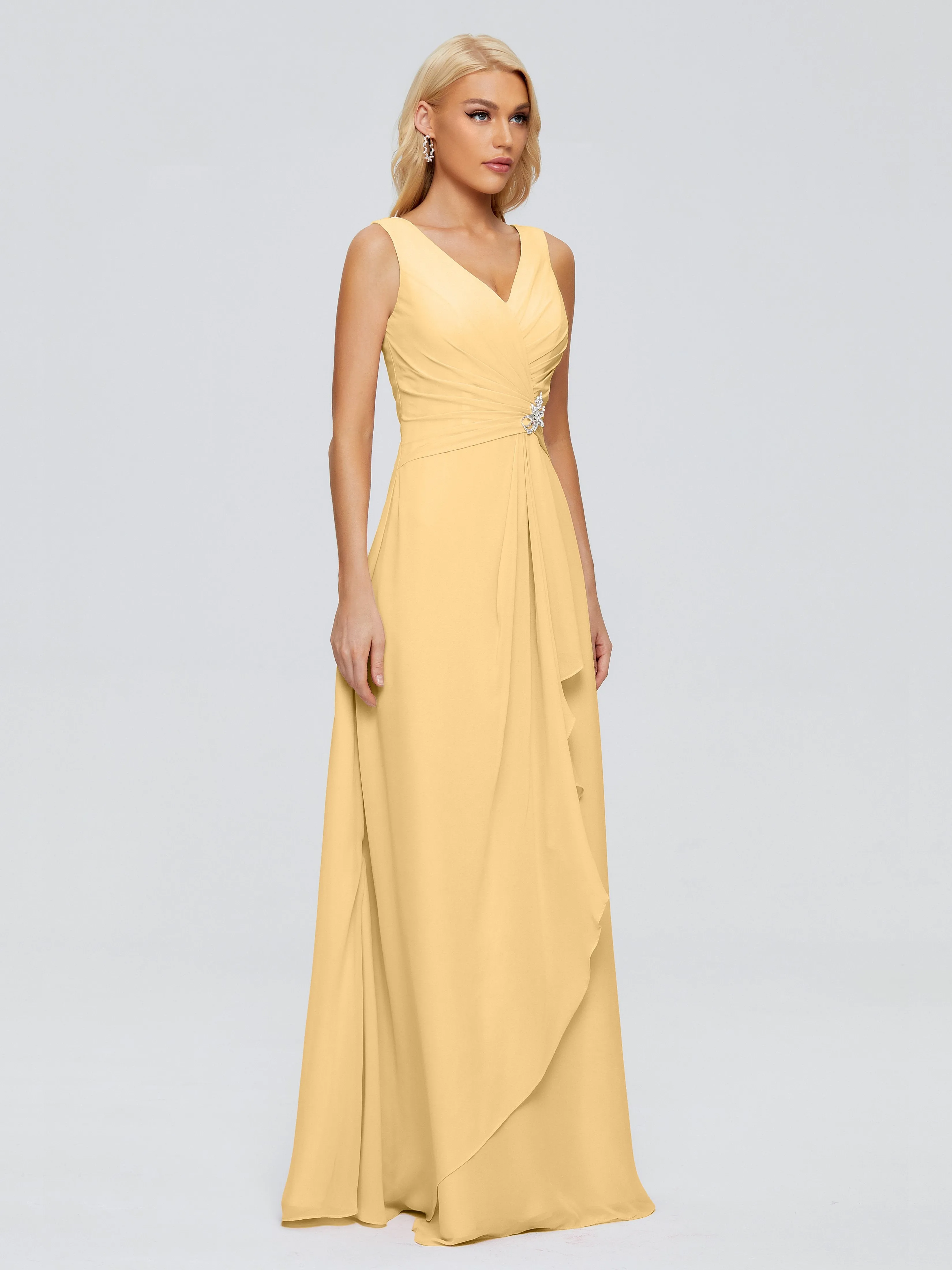 Maria Modern Sheath V Neck Chiffon Bridesmaid Dresses