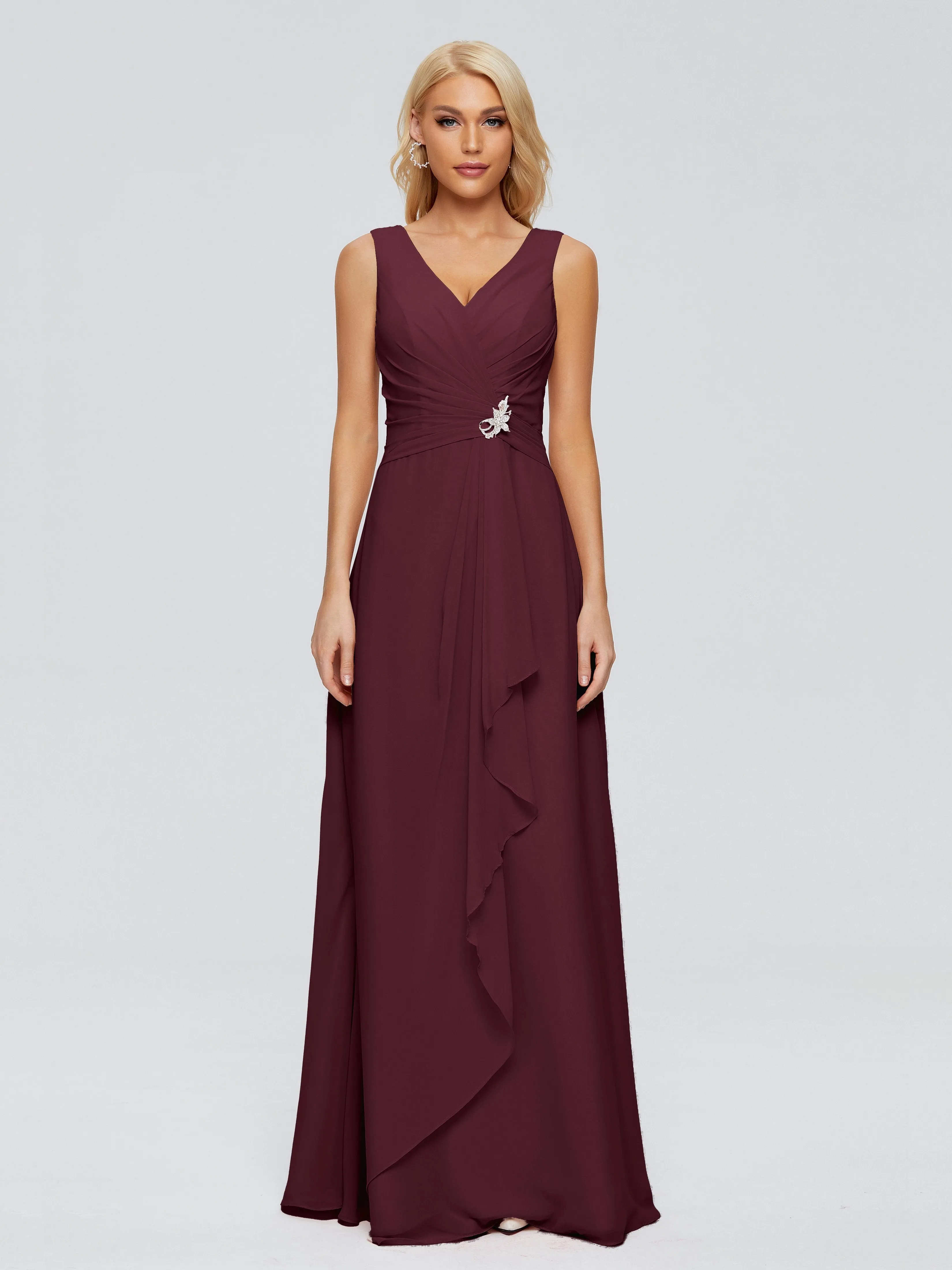 Maria Modern Sheath V Neck Chiffon Bridesmaid Dresses