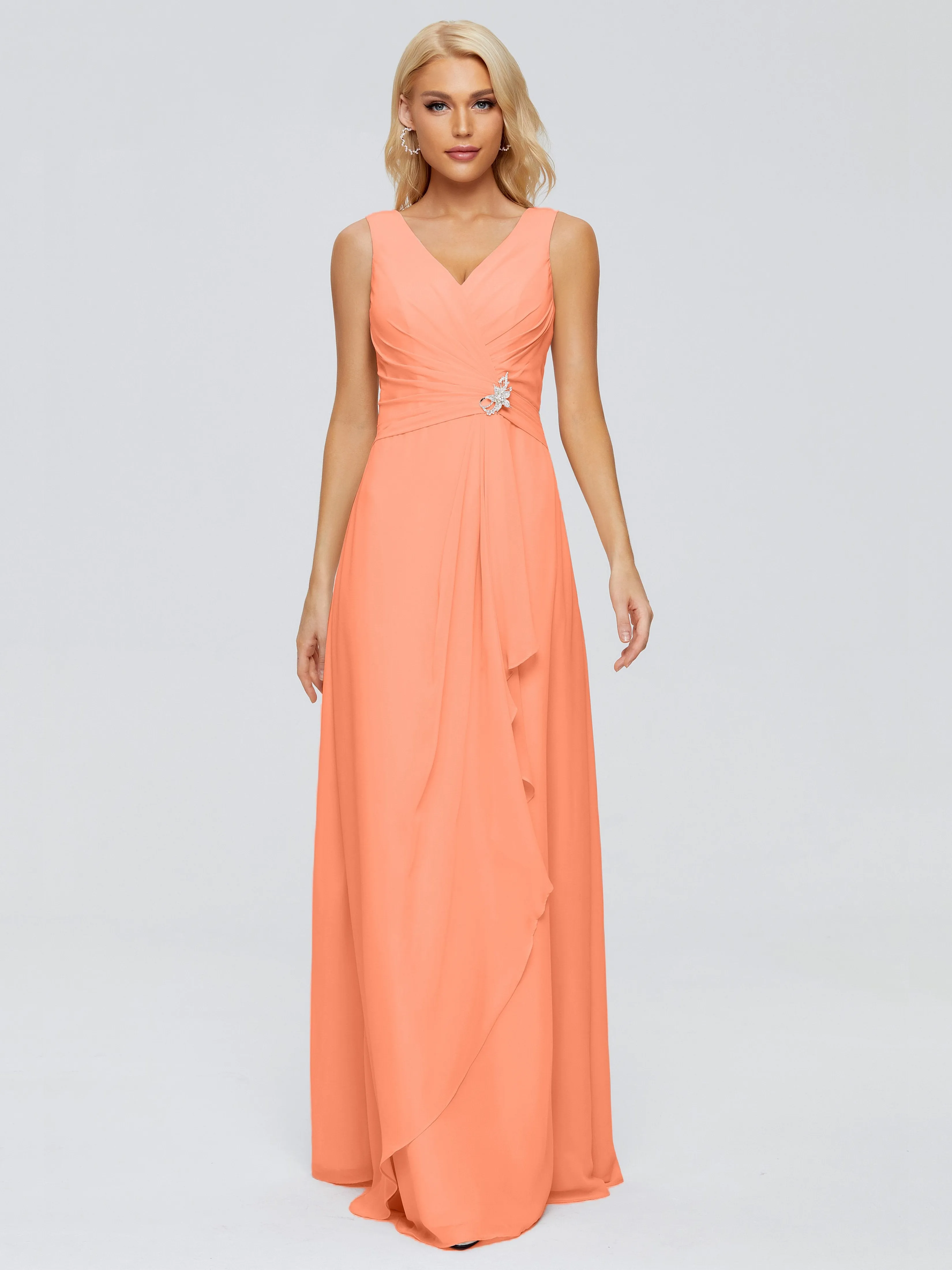 Maria Modern Sheath V Neck Chiffon Bridesmaid Dresses