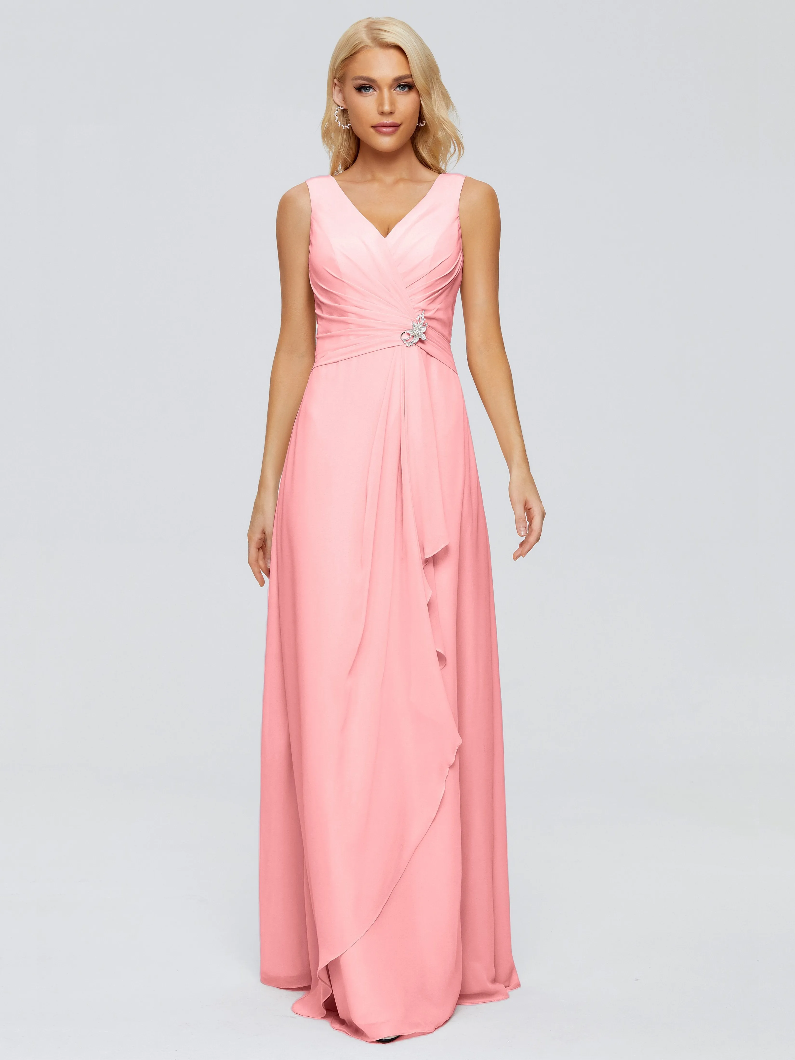 Maria Modern Sheath V Neck Chiffon Bridesmaid Dresses