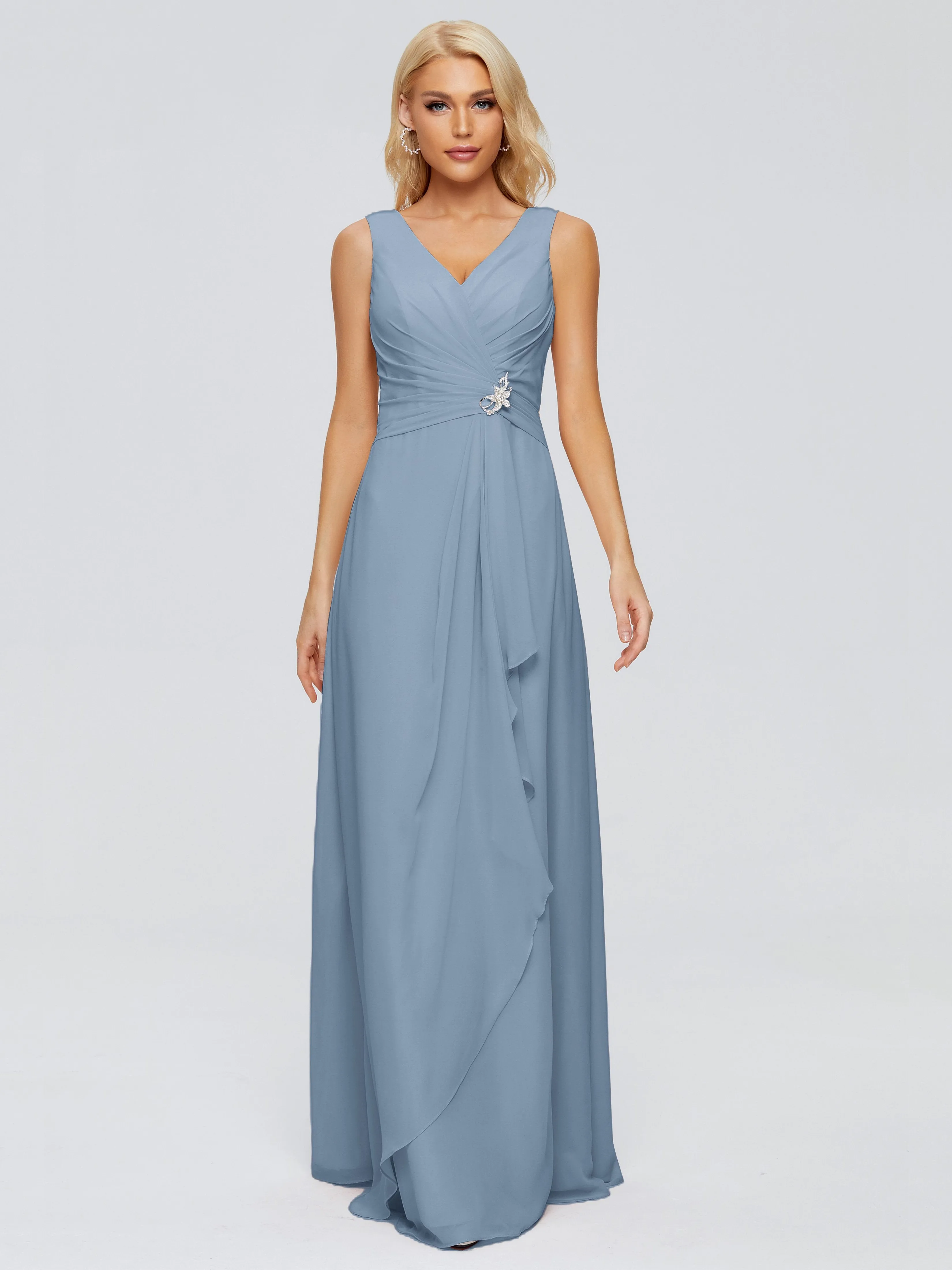 Maria Modern Sheath V Neck Chiffon Bridesmaid Dresses