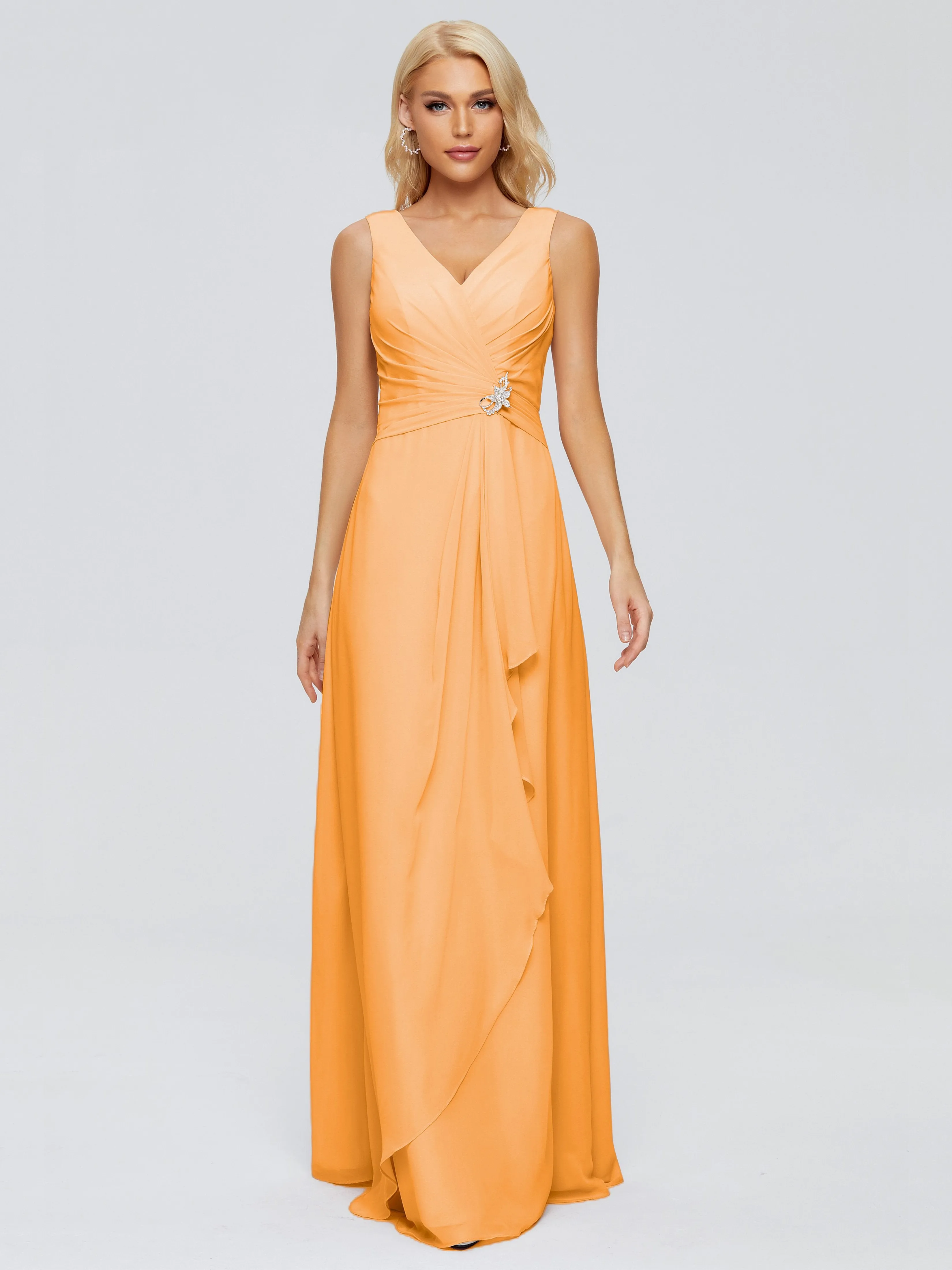 Maria Modern Sheath V Neck Chiffon Bridesmaid Dresses