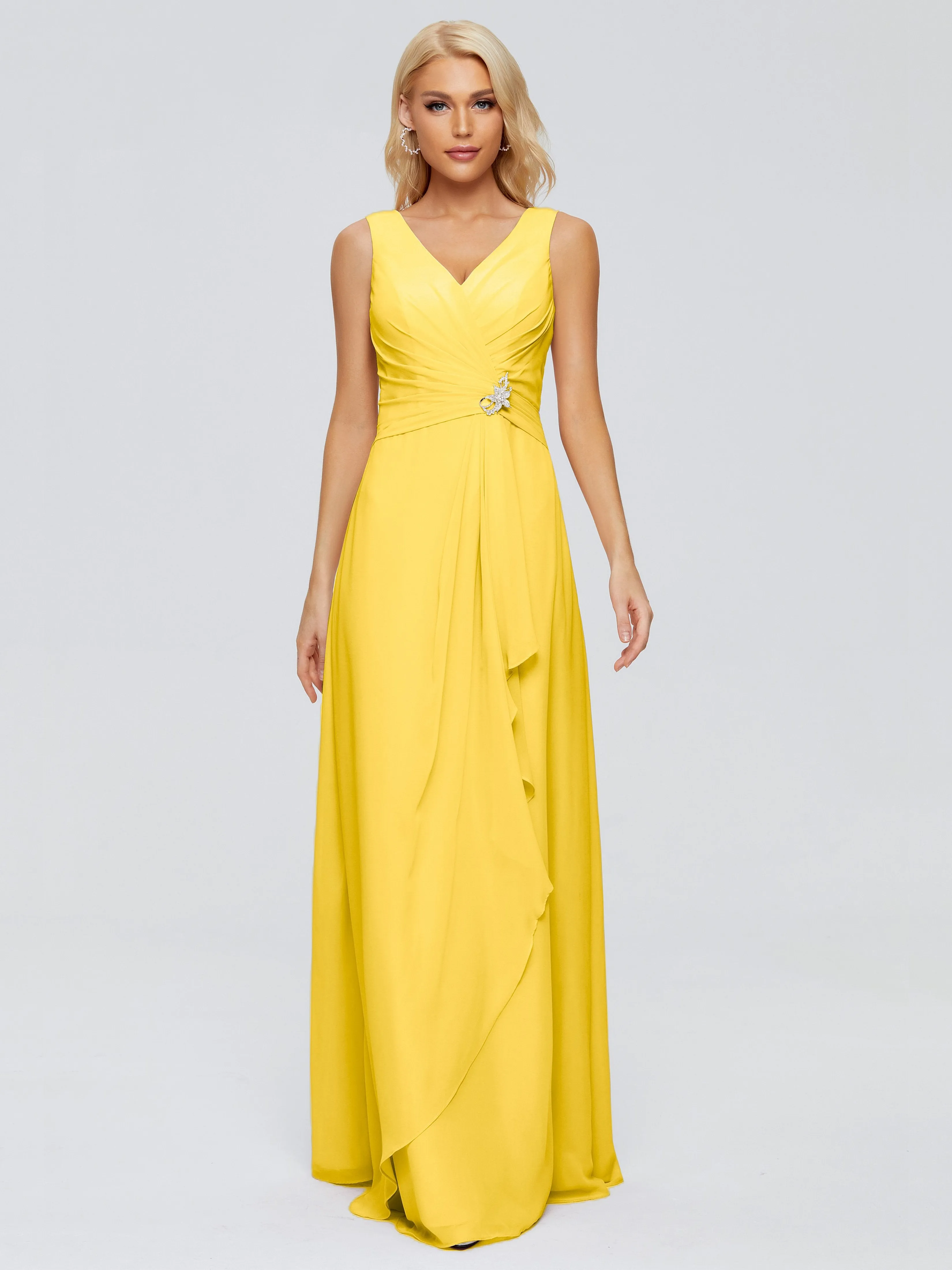 Maria Modern Sheath V Neck Chiffon Bridesmaid Dresses