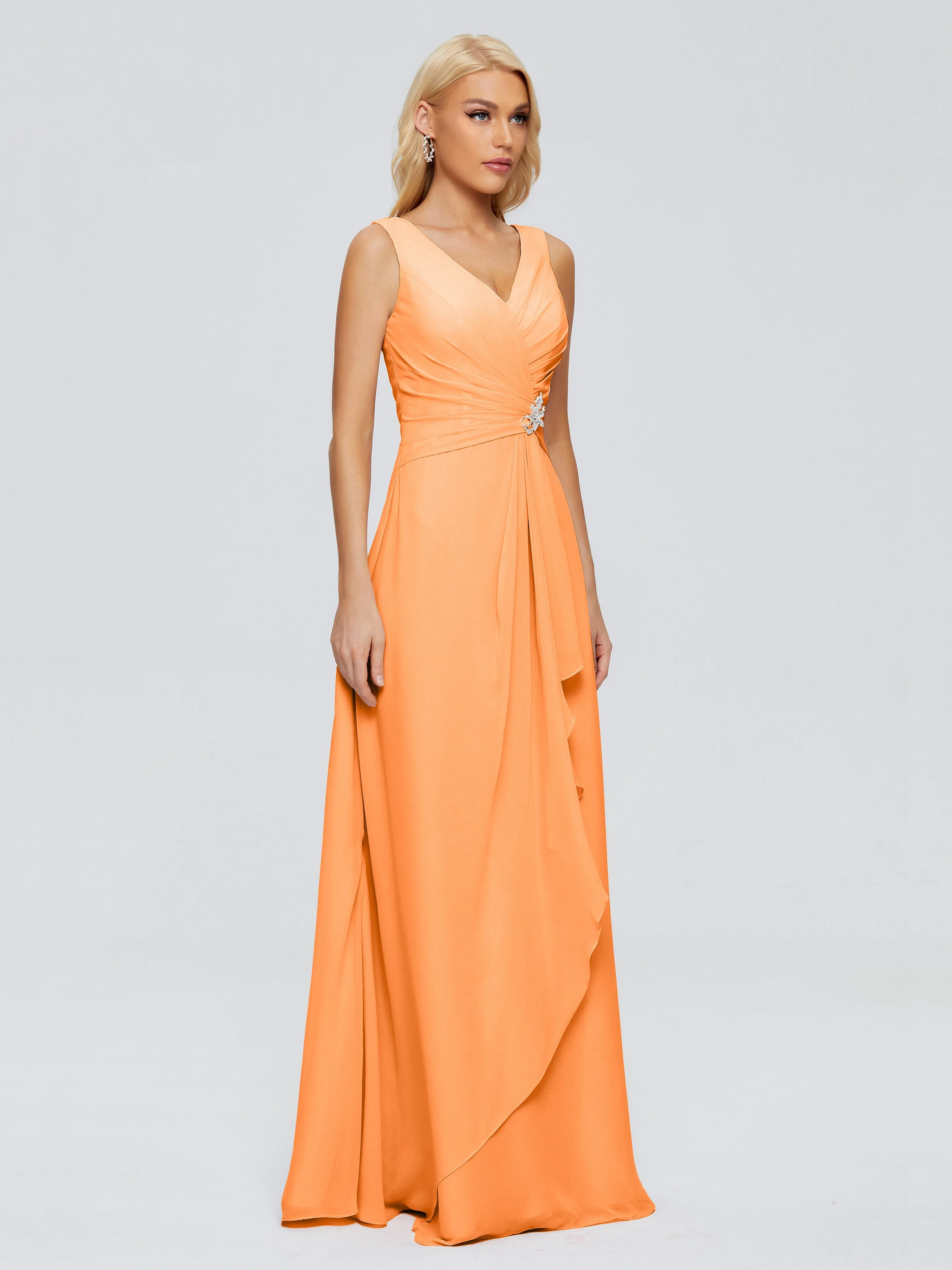 Maria Modern Sheath V Neck Chiffon Bridesmaid Dresses