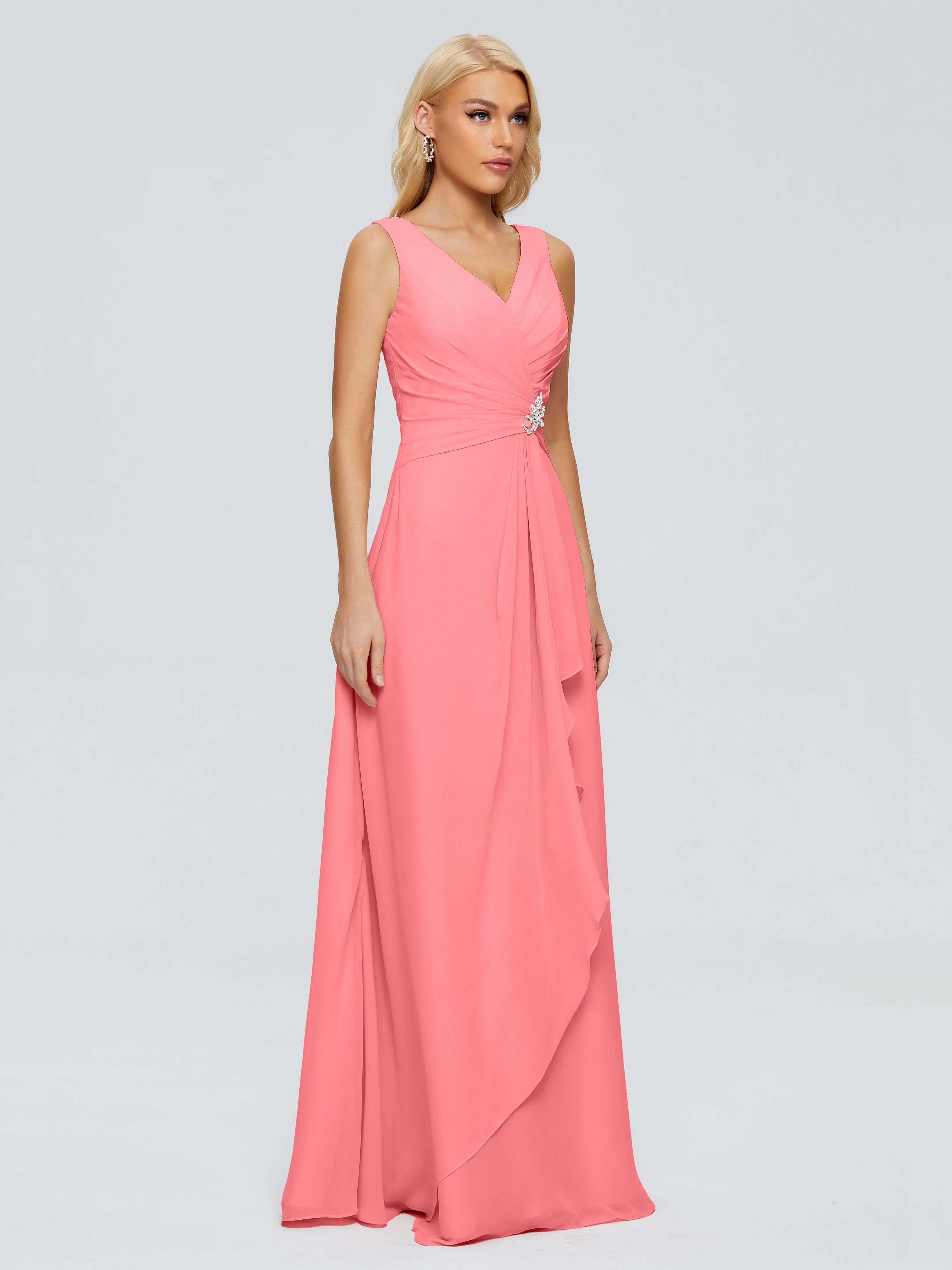 Maria Modern Sheath V Neck Chiffon Bridesmaid Dresses