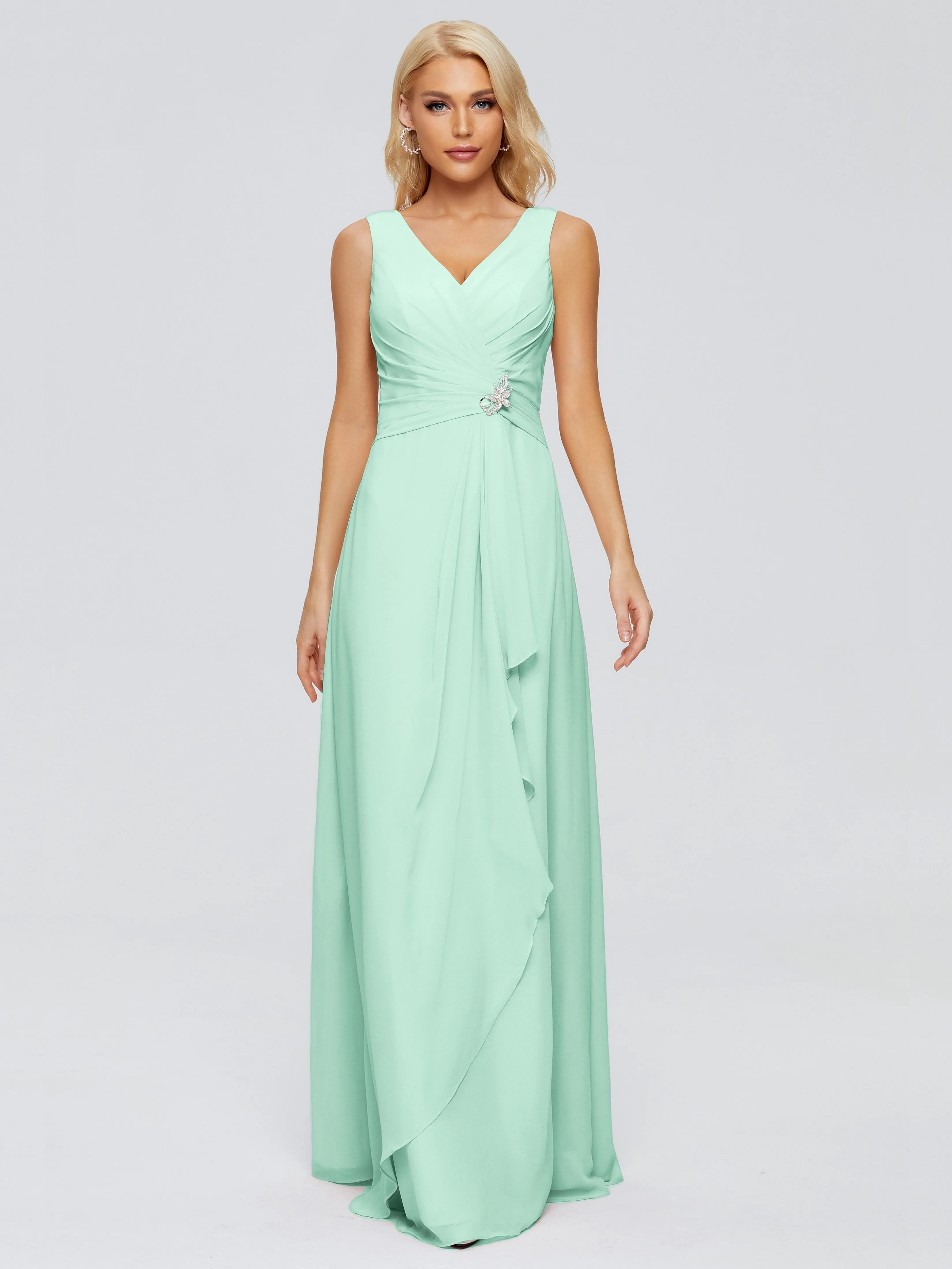 Maria Modern Sheath V Neck Chiffon Bridesmaid Dresses