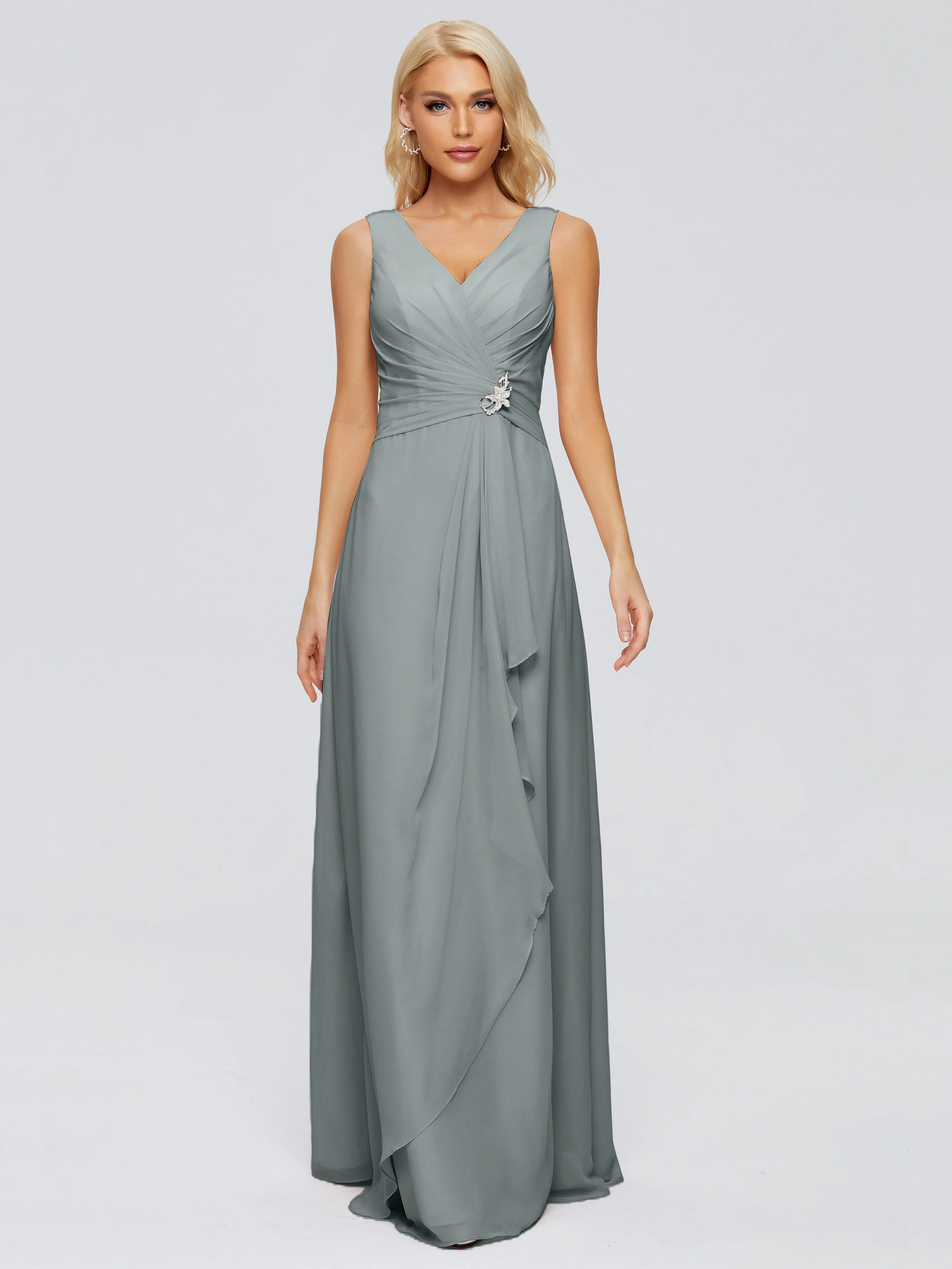 Maria Modern Sheath V Neck Chiffon Bridesmaid Dresses