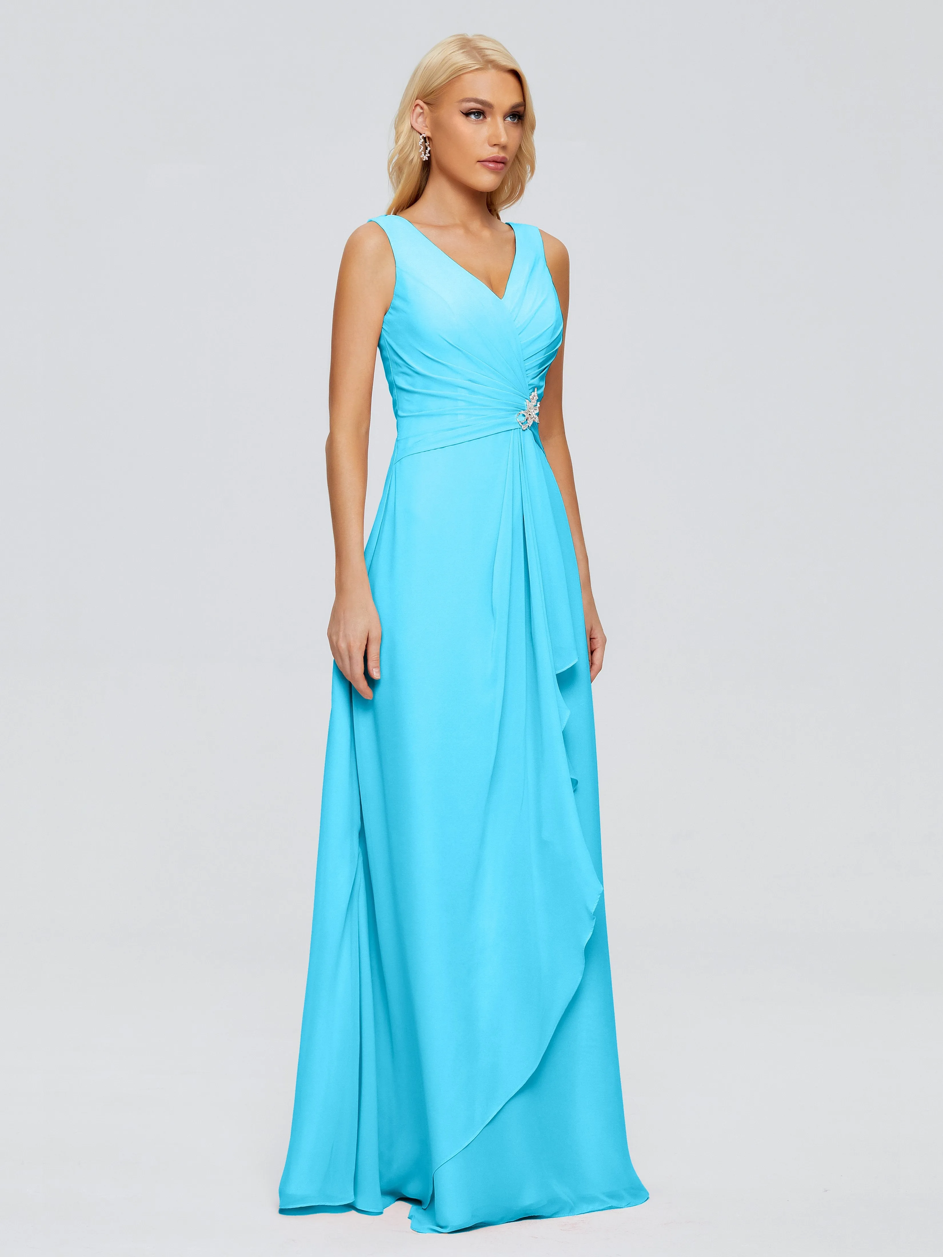 Maria Modern Sheath V Neck Chiffon Bridesmaid Dresses