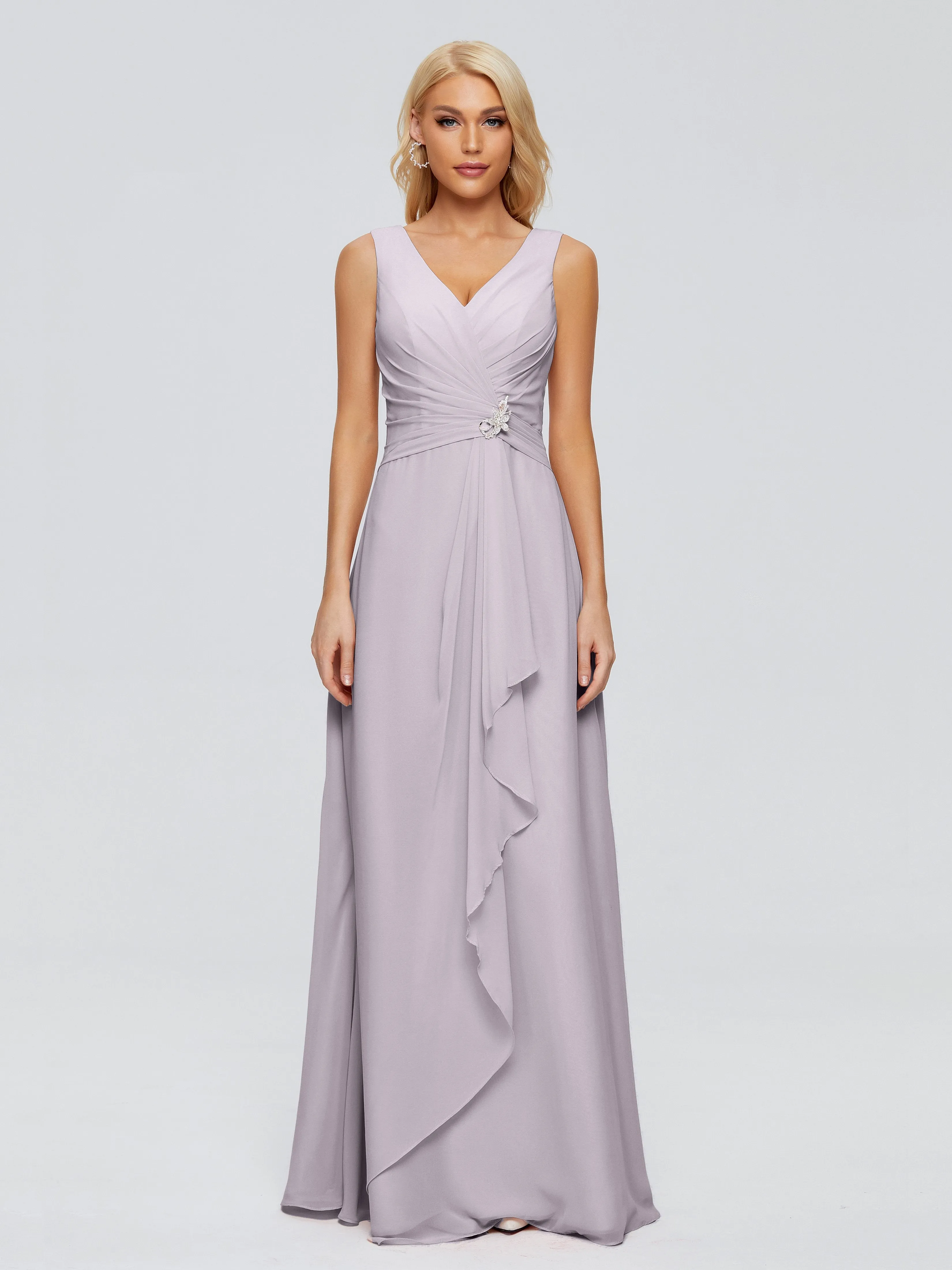 Maria Modern Sheath V Neck Chiffon Bridesmaid Dresses