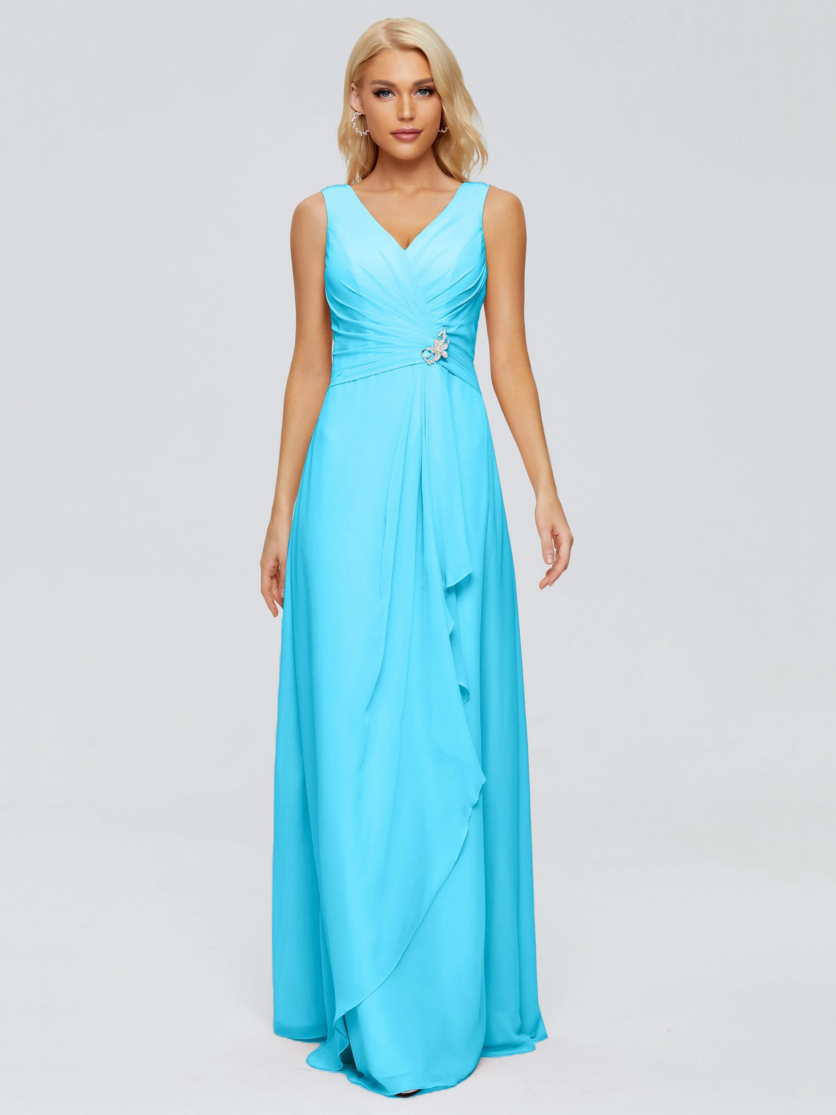 Maria Modern Sheath V Neck Chiffon Bridesmaid Dresses