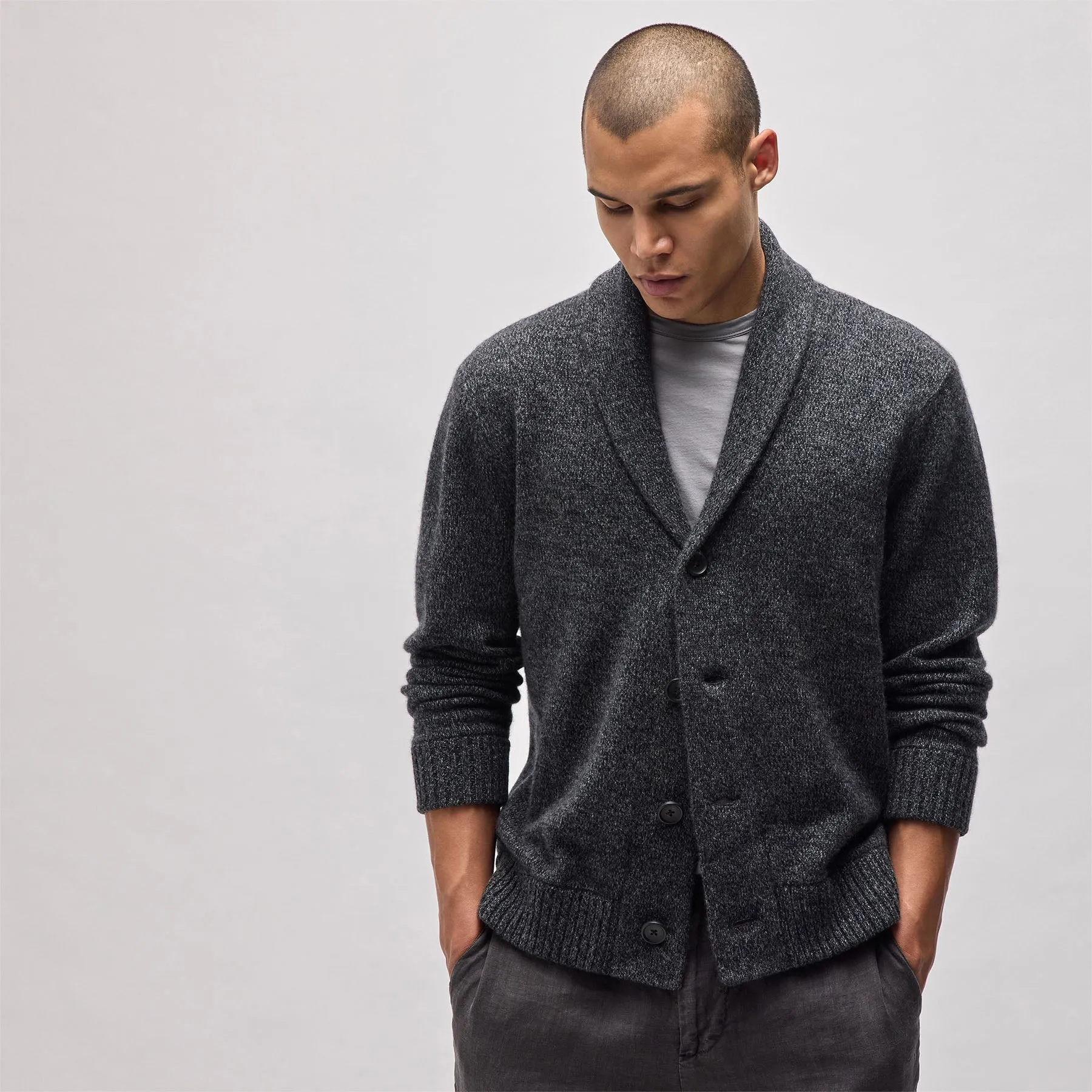 Marled Shawl Collar Cardigan - Charcoal Marl