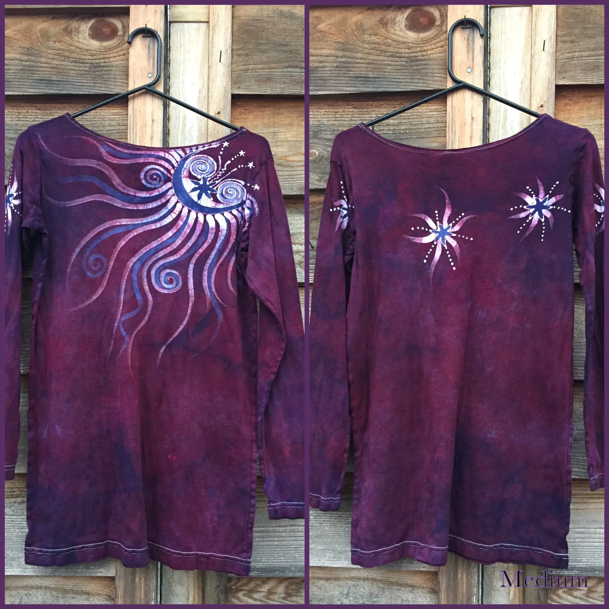 Maroon Shoulder Moon Long Sleeve Batik Top