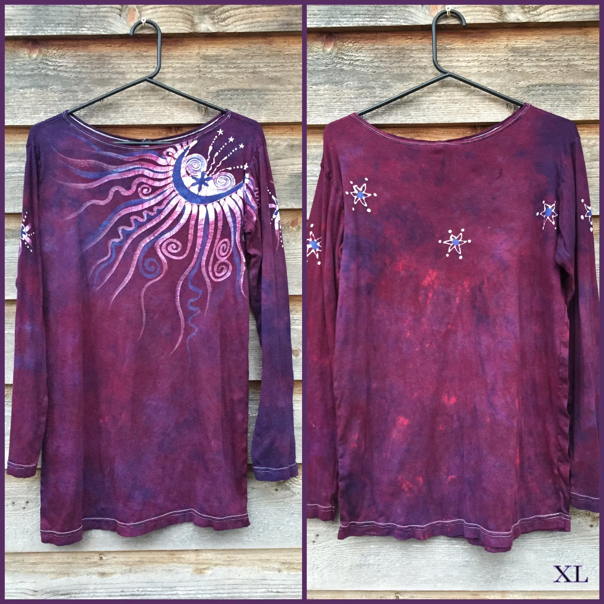 Maroon Shoulder Moon Long Sleeve Batik Top