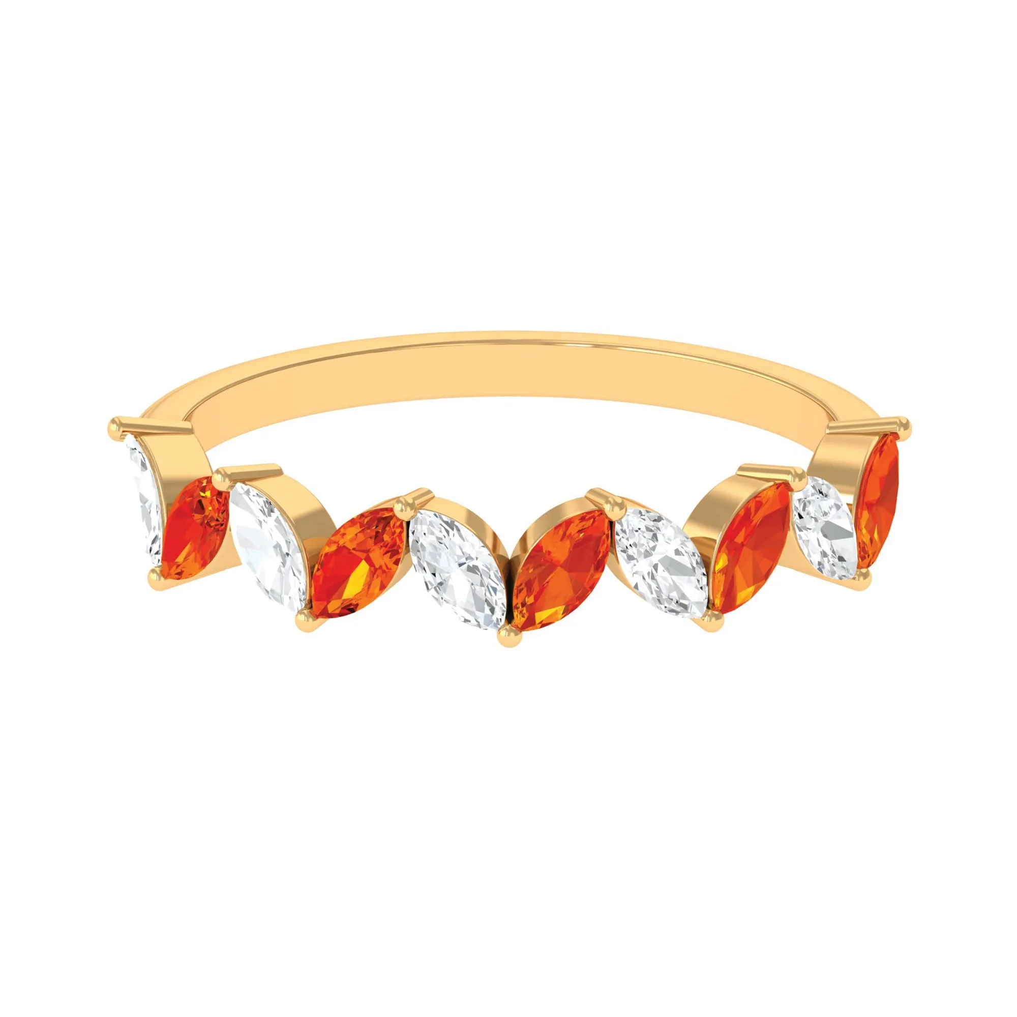 Marquise Created Orange Sapphire and Moissanite Half Eternity Ring