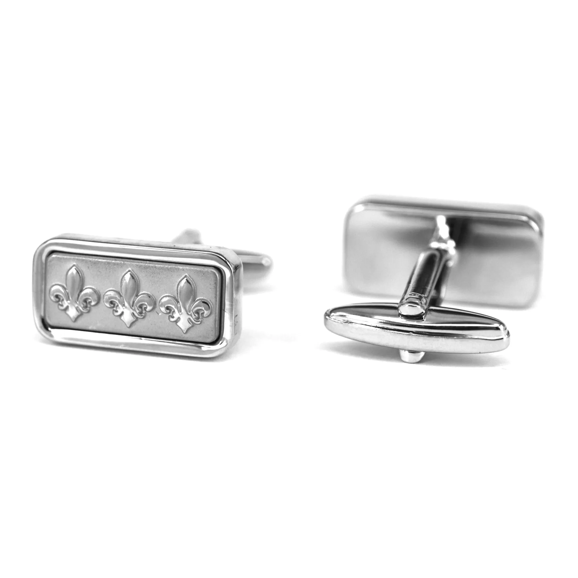 MarZthomson Black Rectangle Cufflinks with Fleur-de-lis Cufflinks (Online Exclusive)