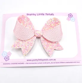 Matilda Bow Hair Clip - pink glitter/leather