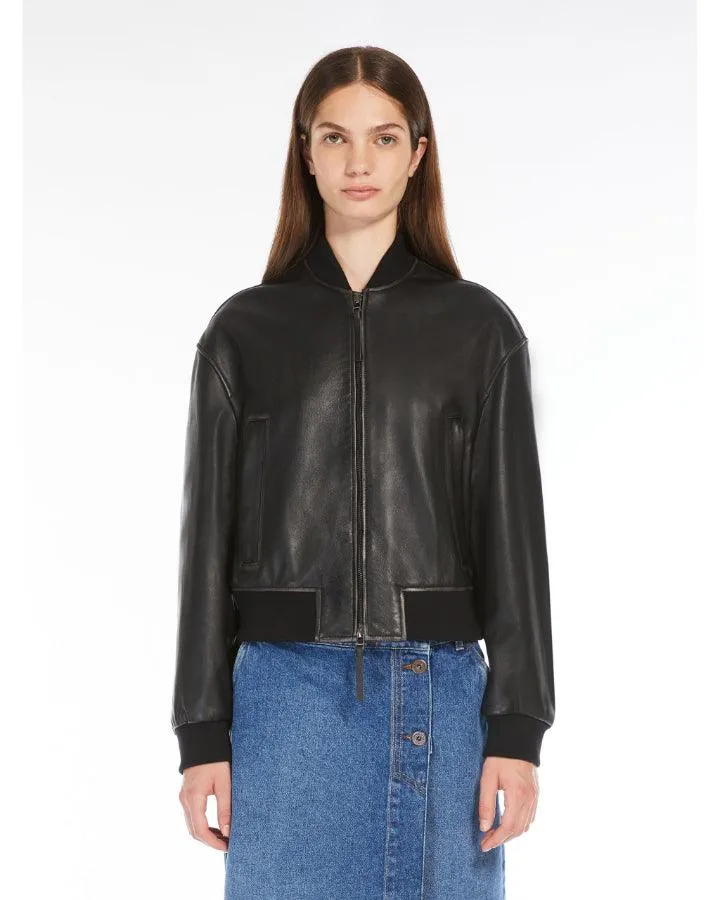 Max Mara Weekend Hiltex Leather Bomber Jacket