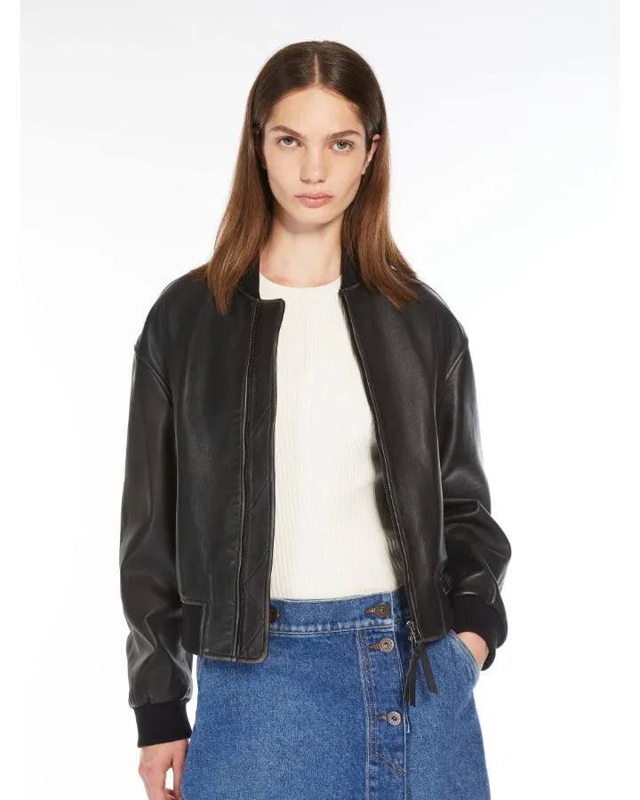 Max Mara Weekend Hiltex Leather Bomber Jacket