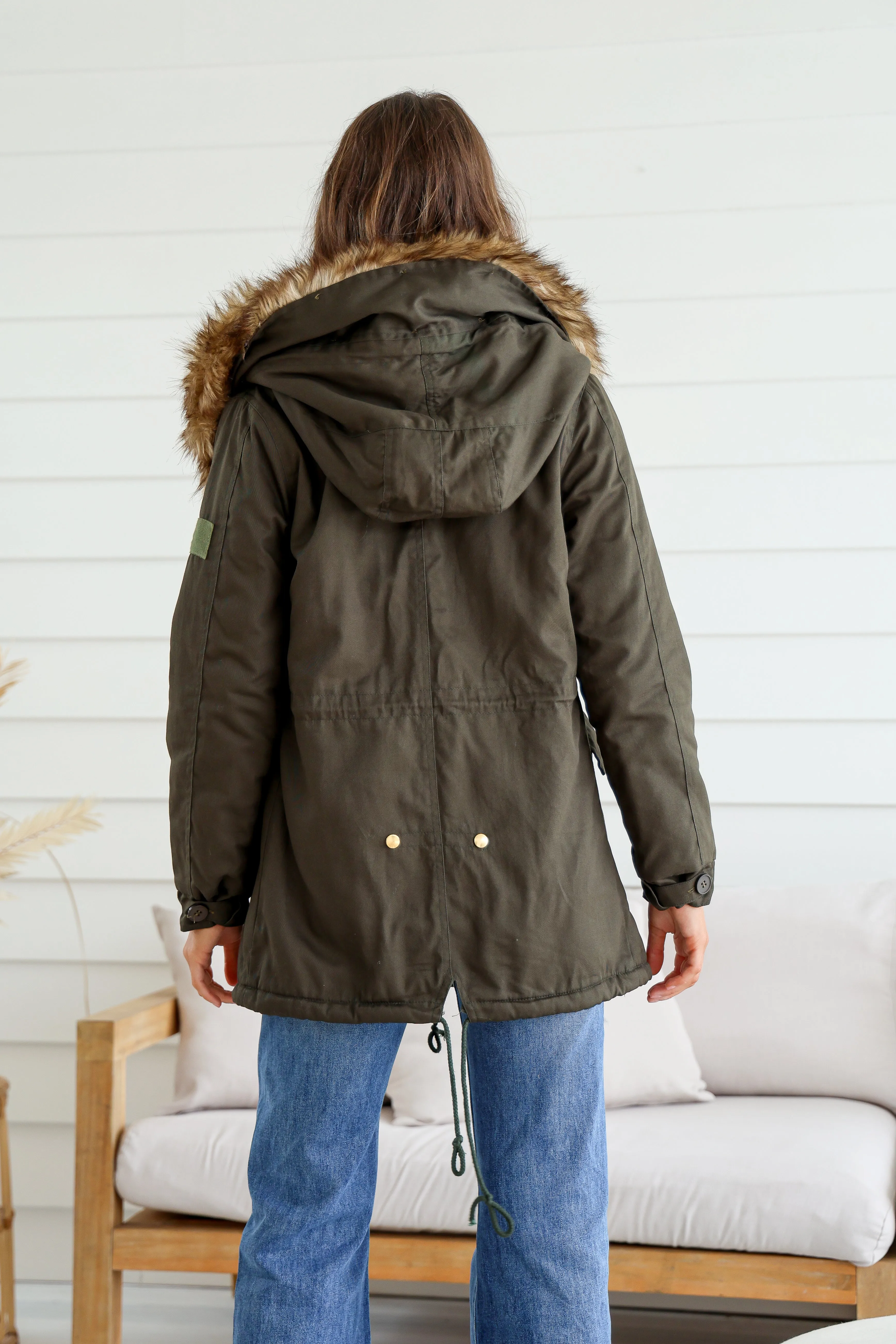 MAYE FUR TRIM ANORAK KHAKI