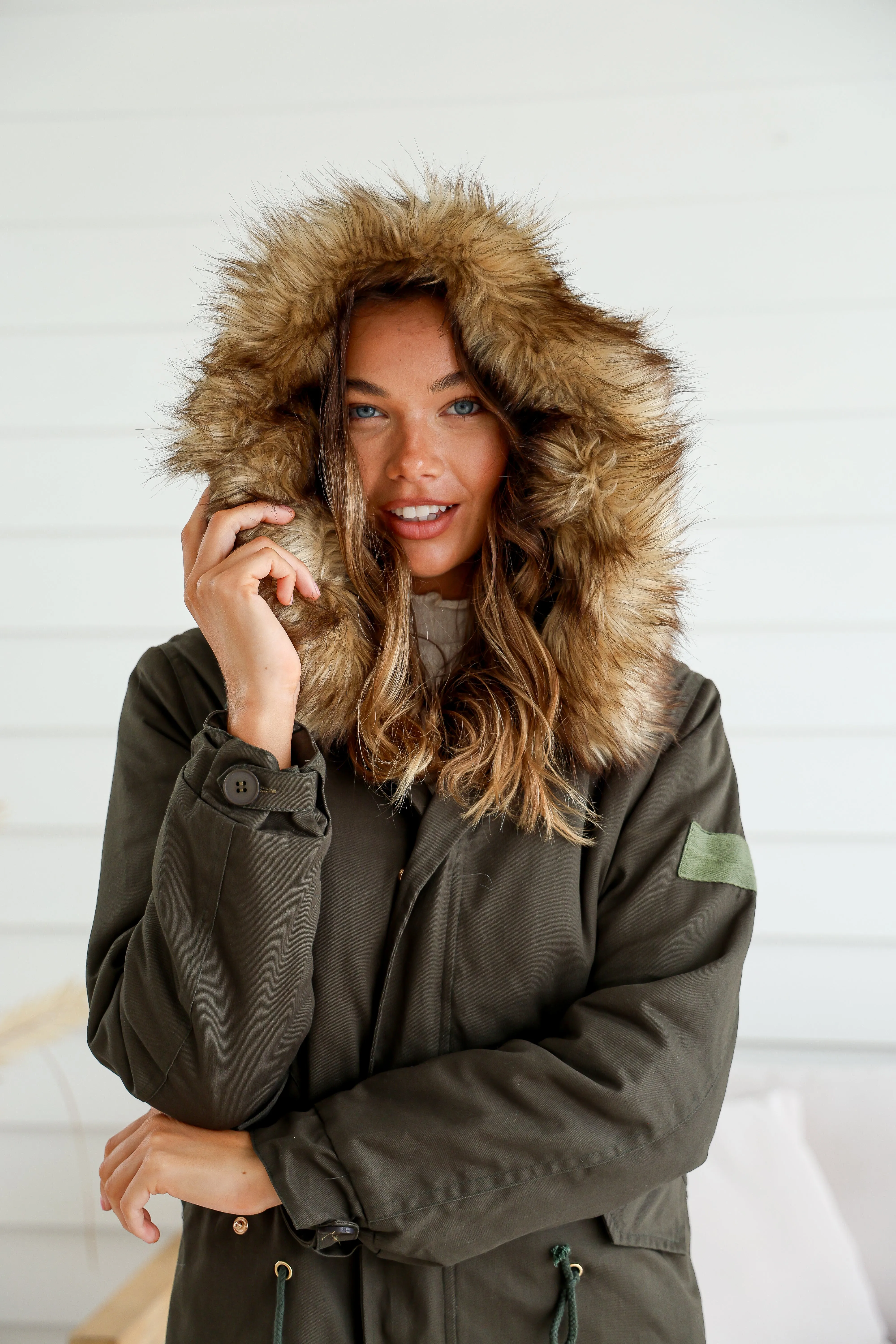 MAYE FUR TRIM ANORAK KHAKI