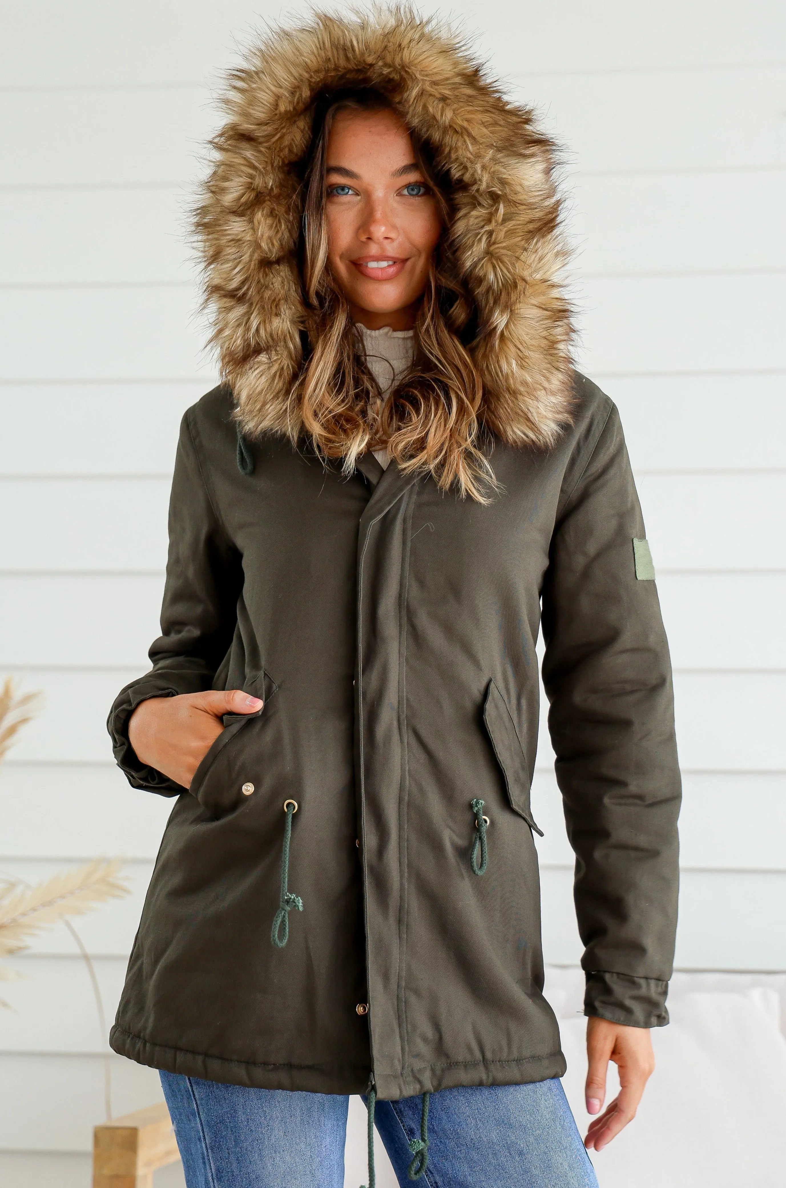 MAYE FUR TRIM ANORAK KHAKI