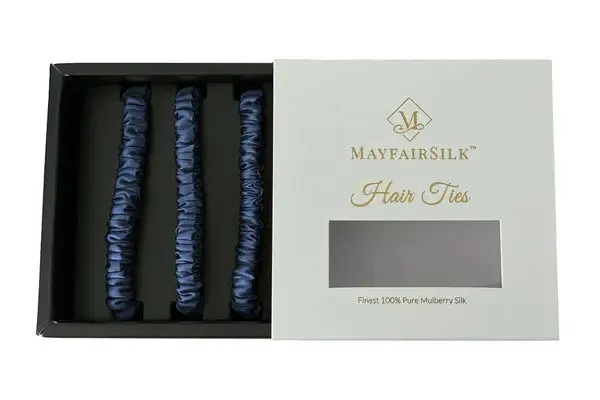 Mayfairsilk Midnight Blue Silk Hair Ties Set