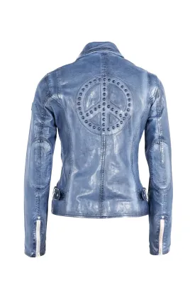 Maysie Peace Leather Jacket - Sky