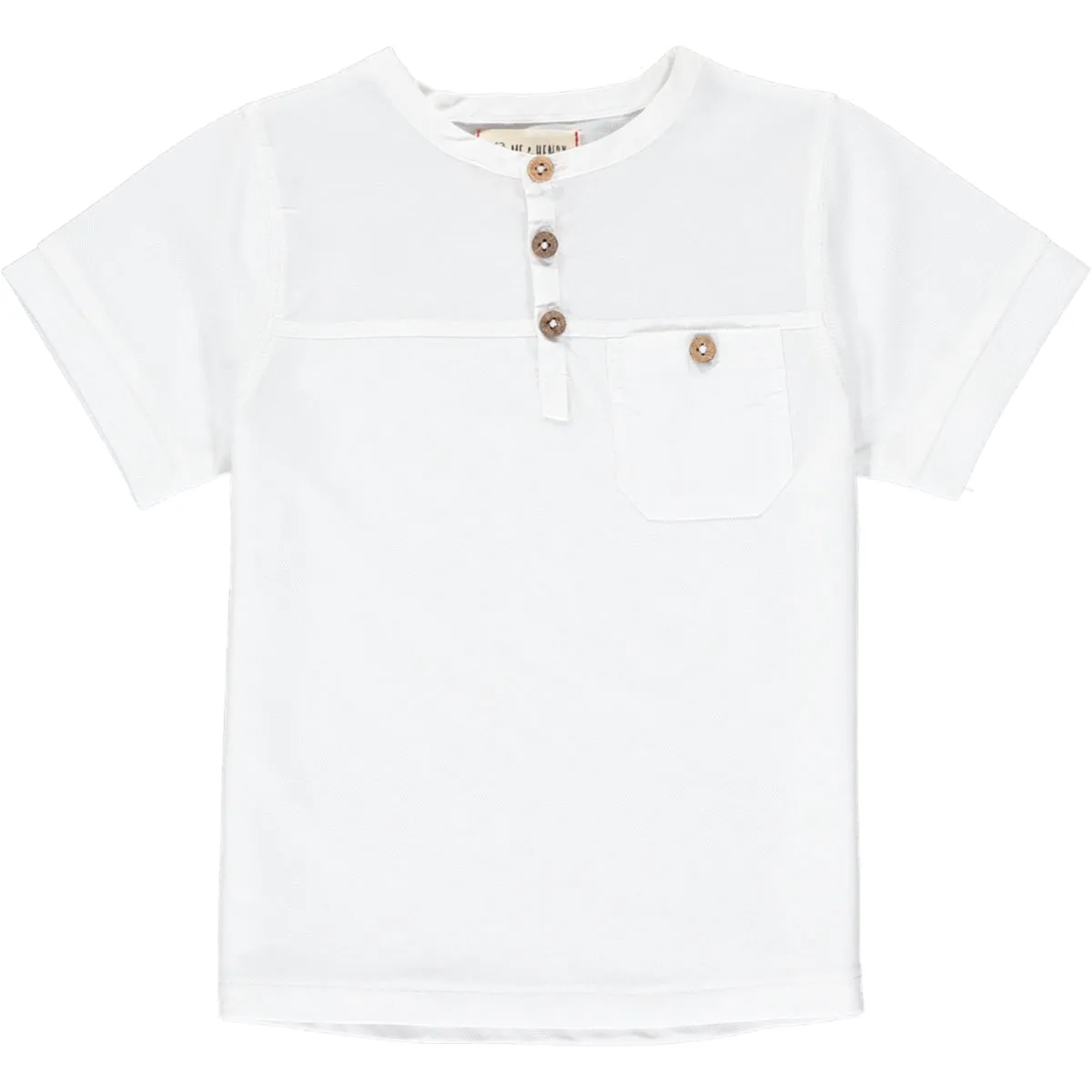 Me & Henry White Boardwalk Pique Henley S/S Shirt